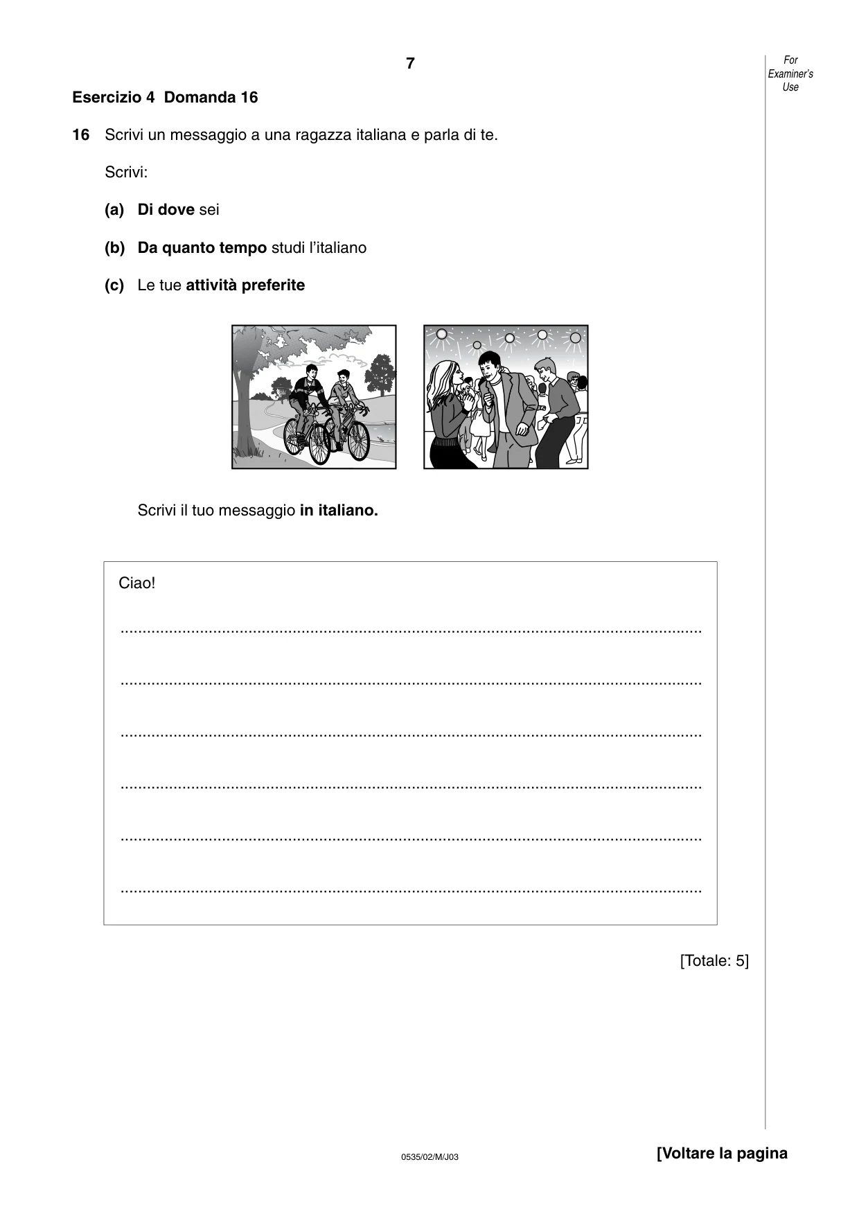 Cambridge IGCSE Italian - Foreign Language 0535 2003 May/June Paper 2 · Variant 1 question paper, page 7 of 16