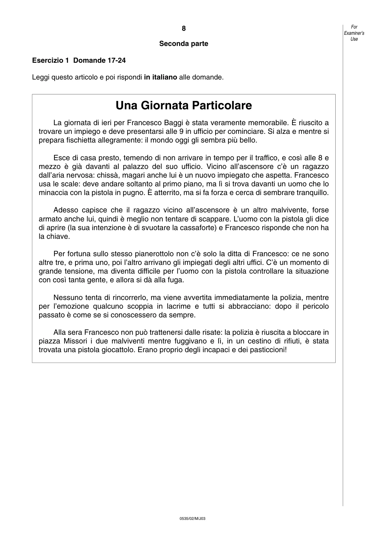 Cambridge IGCSE Italian - Foreign Language 0535 2003 May/June Paper 2 · Variant 1 question paper, page 8 of 16