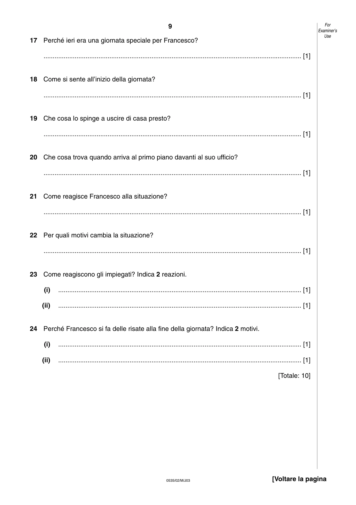 Cambridge IGCSE Italian - Foreign Language 0535 2003 May/June Paper 2 · Variant 1 question paper, page 9 of 16