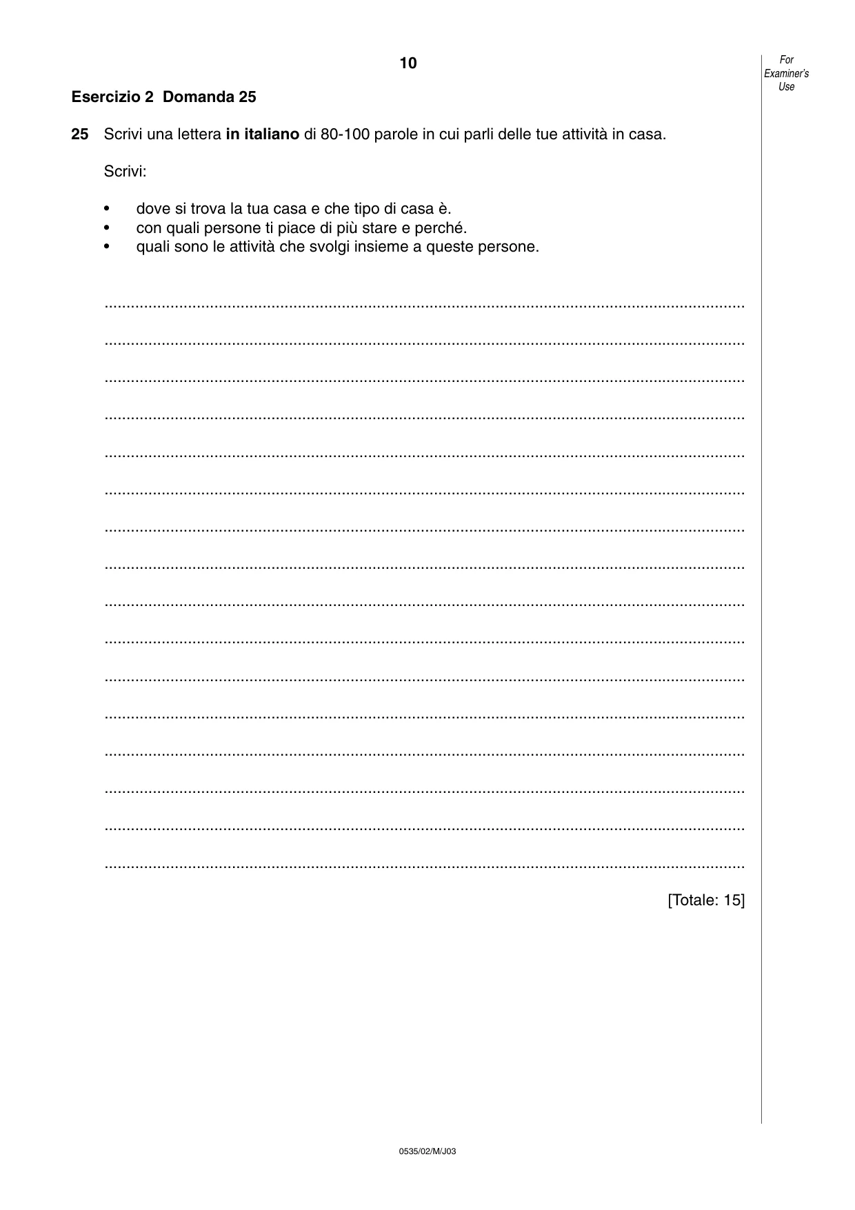 Cambridge IGCSE Italian - Foreign Language 0535 2003 May/June Paper 2 · Variant 1 question paper, page 10 of 16