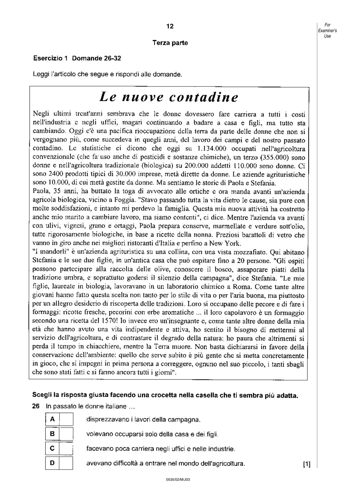 Cambridge IGCSE Italian - Foreign Language 0535 2003 May/June Paper 2 · Variant 1 question paper, page 12 of 16