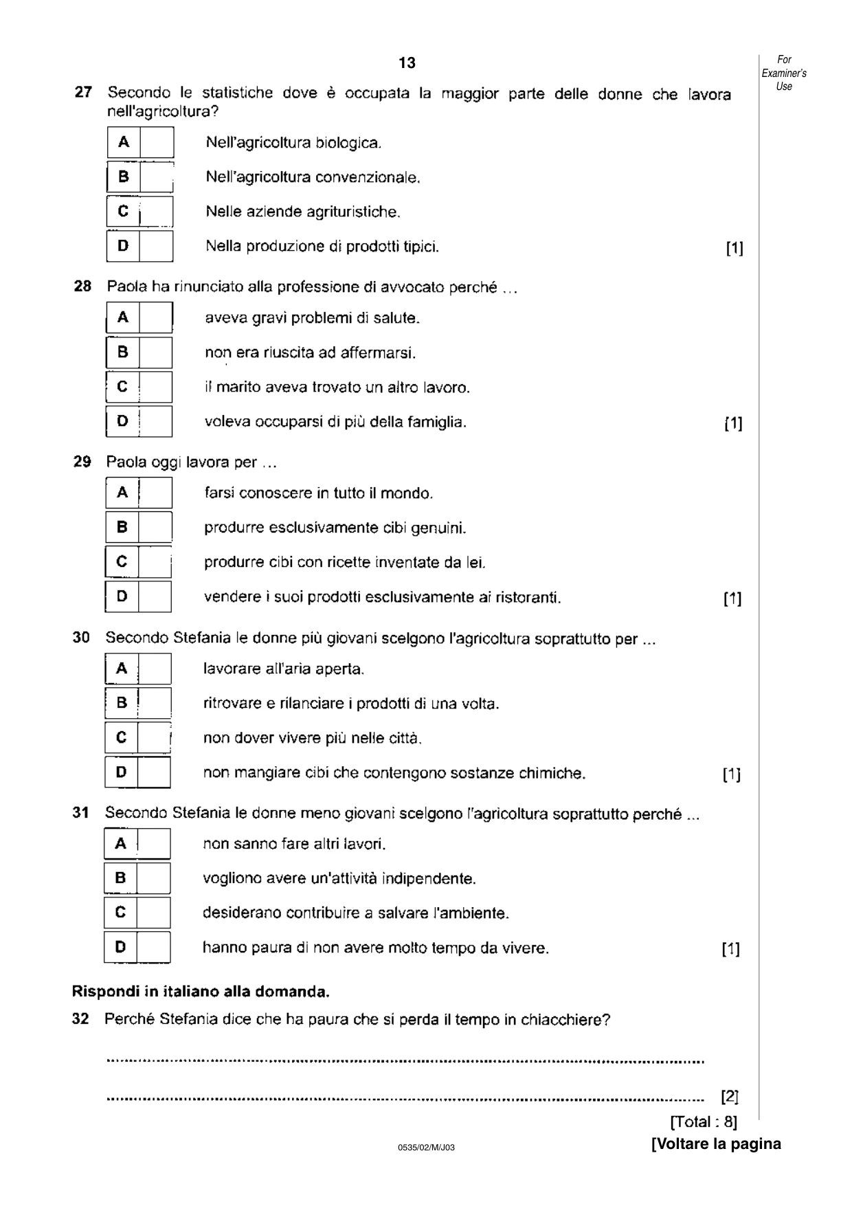 Cambridge IGCSE Italian - Foreign Language 0535 2003 May/June Paper 2 · Variant 1 question paper, page 13 of 16
