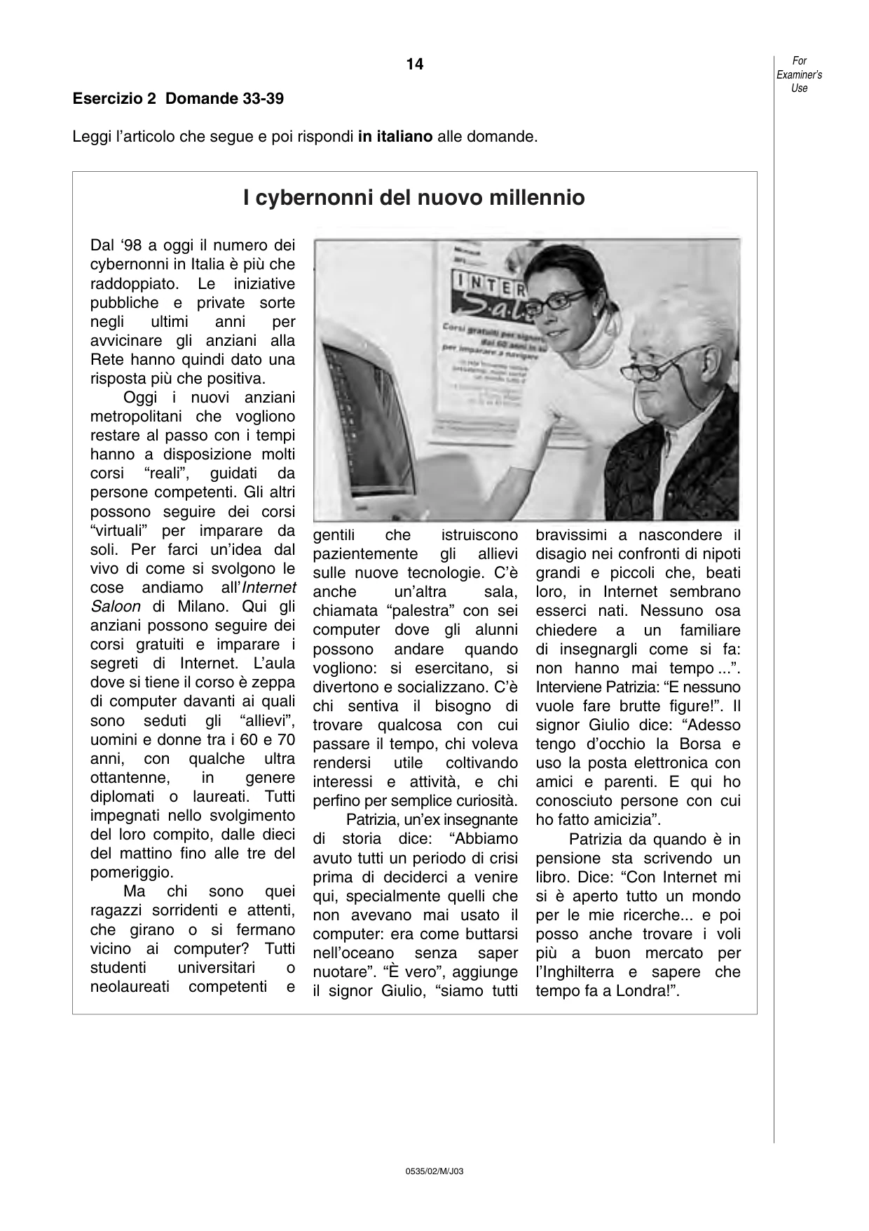 Cambridge IGCSE Italian - Foreign Language 0535 2003 May/June Paper 2 · Variant 1 question paper, page 14 of 16