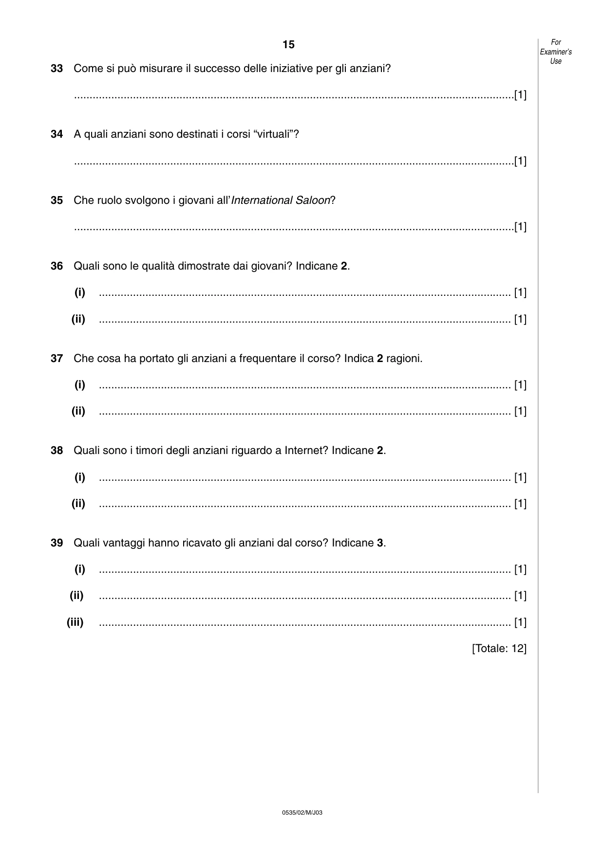 Cambridge IGCSE Italian - Foreign Language 0535 2003 May/June Paper 2 · Variant 1 question paper, page 15 of 16
