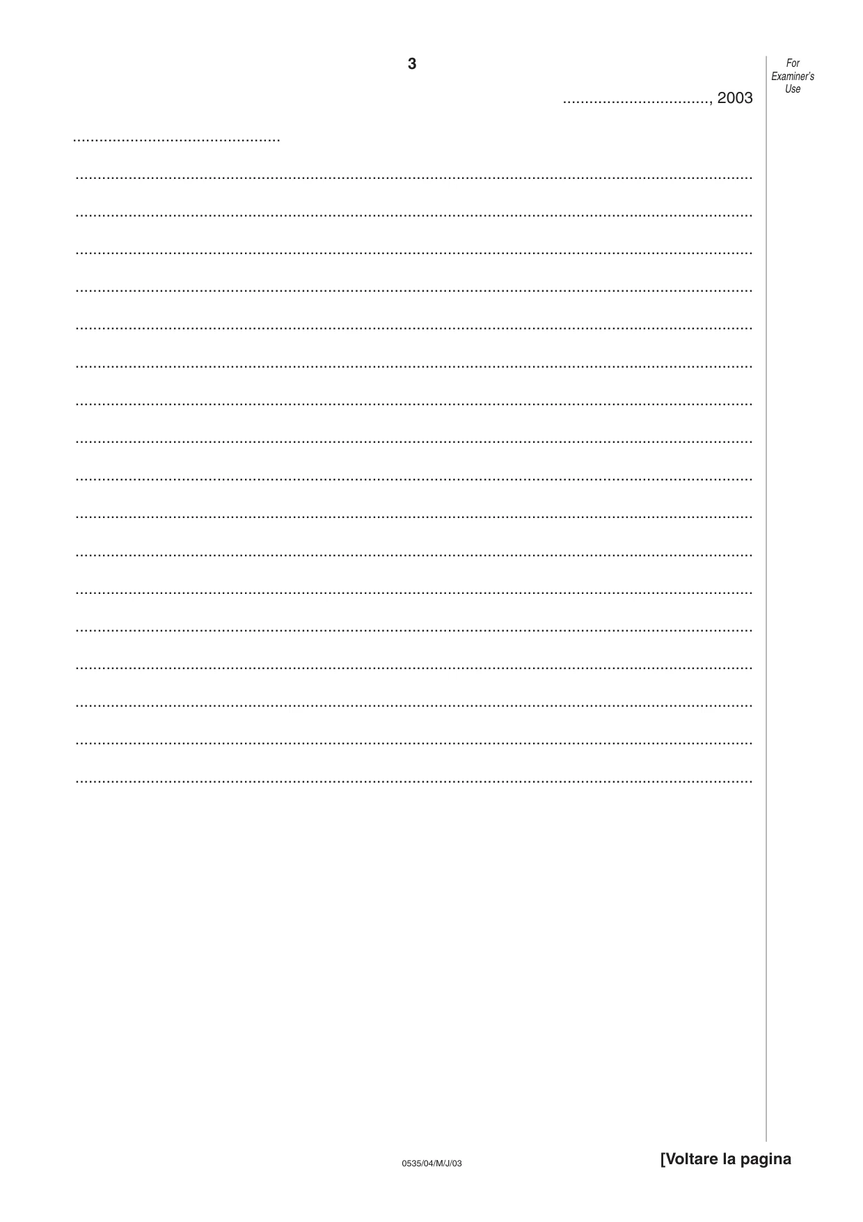 Cambridge IGCSE Italian - Foreign Language 0535 2003 May/June Paper 4 · Variant 1 question paper, page 3 of 4