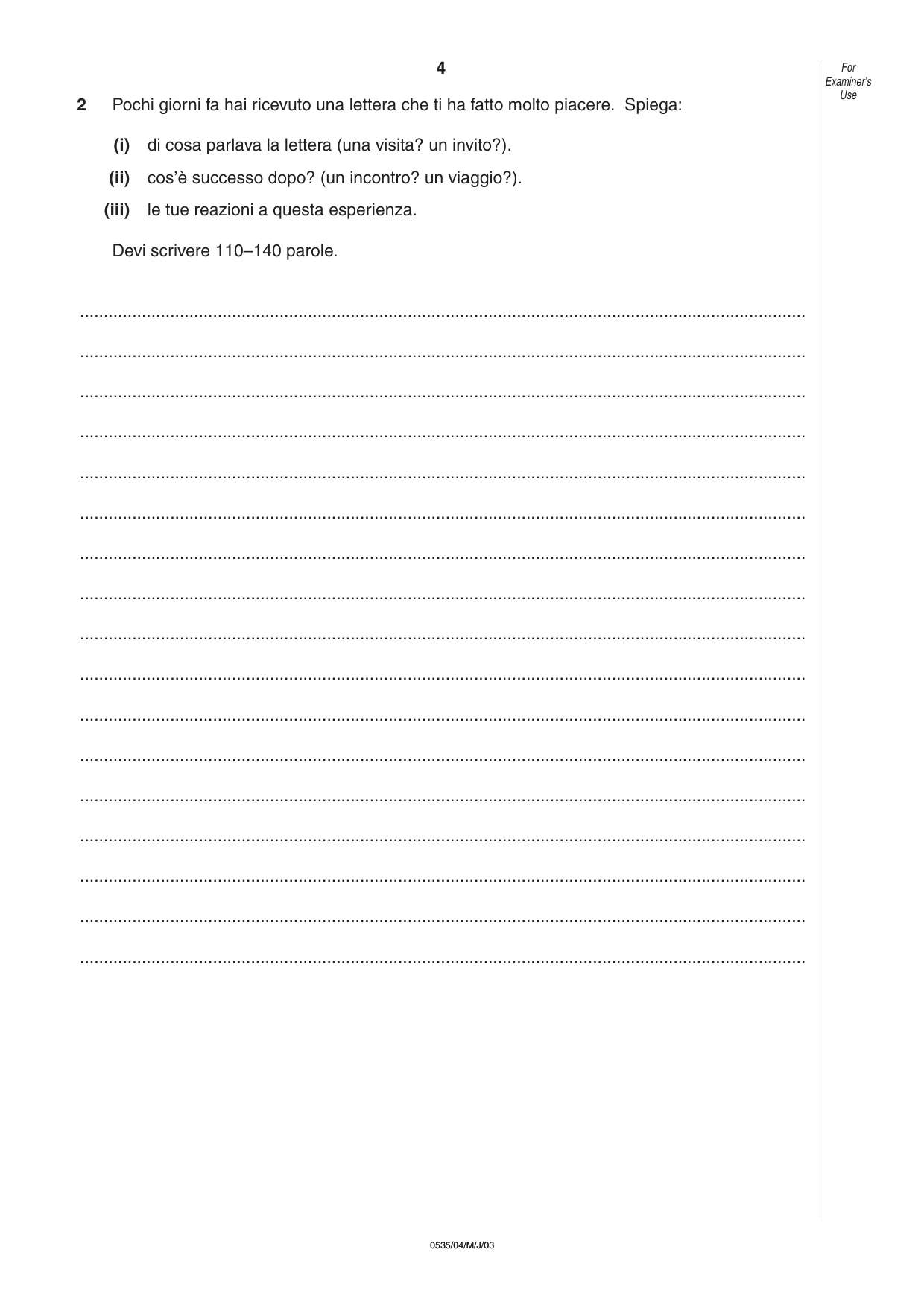 Cambridge IGCSE Italian - Foreign Language 0535 2003 May/June Paper 4 · Variant 1 question paper, page 4 of 4