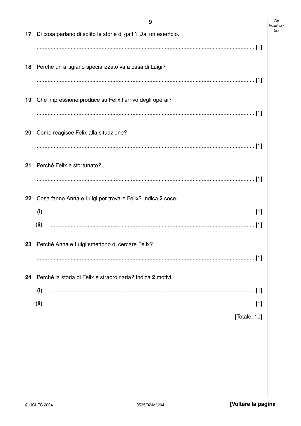 Cambridge IGCSE Italian - Foreign Language 0535 2004 May/June Paper 2 · Variant 1 question paper, page 9 of 16