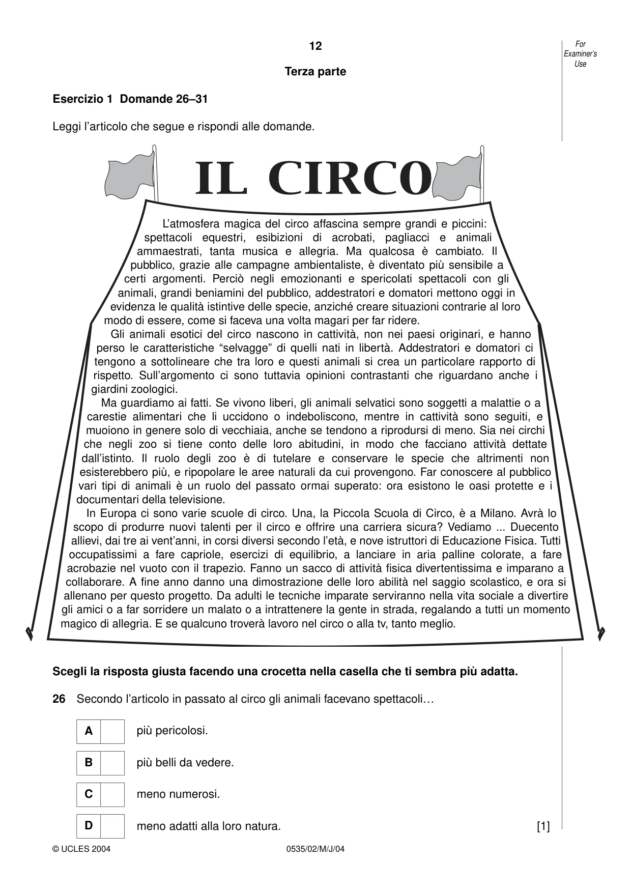 Cambridge IGCSE Italian - Foreign Language 0535 2004 May/June Paper 2 · Variant 1 question paper, page 12 of 16