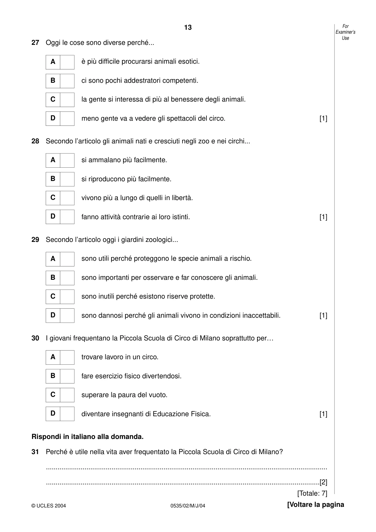 Cambridge IGCSE Italian - Foreign Language 0535 2004 May/June Paper 2 · Variant 1 question paper, page 13 of 16