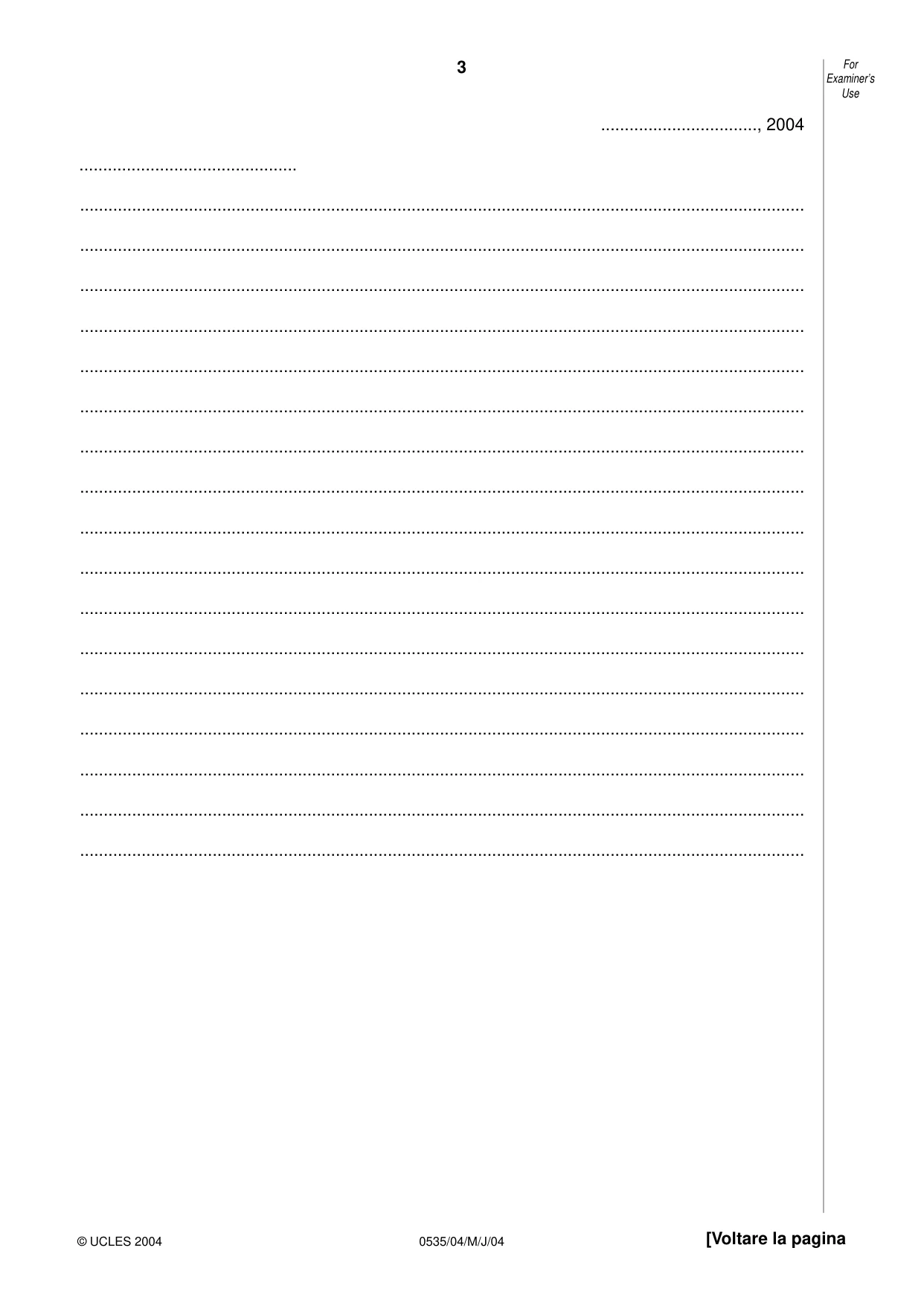 Cambridge IGCSE Italian - Foreign Language 0535 2004 May/June Paper 4 · Variant 1 question paper, page 3 of 4