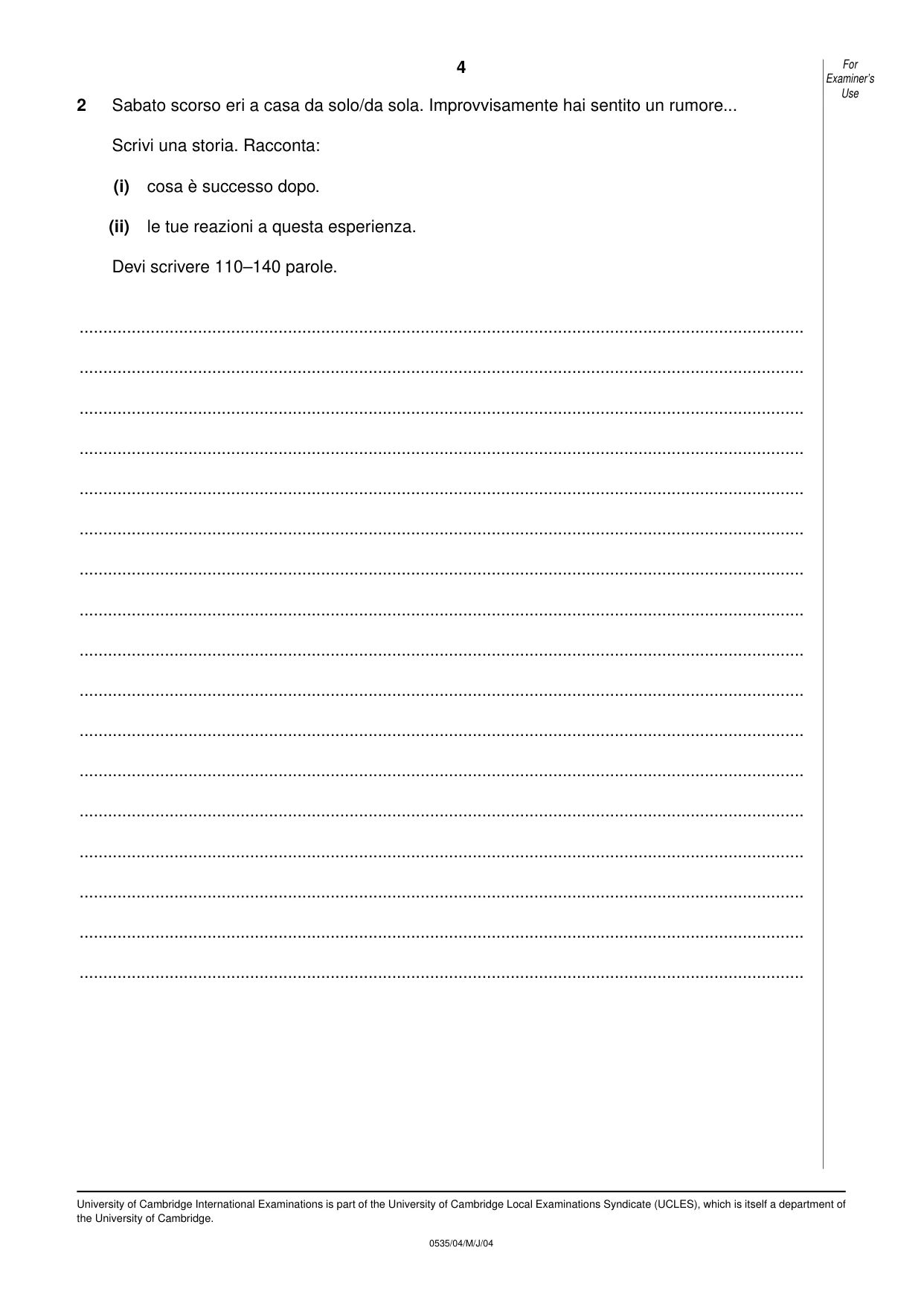 Cambridge IGCSE Italian - Foreign Language 0535 2004 May/June Paper 4 · Variant 1 question paper, page 4 of 4