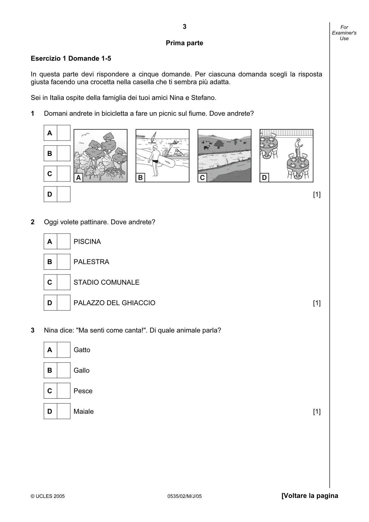 Cambridge IGCSE Italian - Foreign Language 0535 2005 May/June Paper 2 · Variant 1 question paper, page 3 of 16