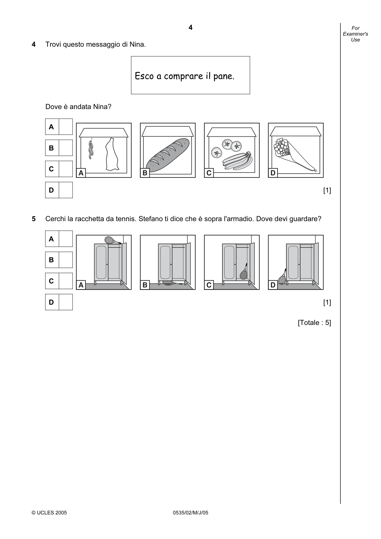 Cambridge IGCSE Italian - Foreign Language 0535 2005 May/June Paper 2 · Variant 1 question paper, page 4 of 16