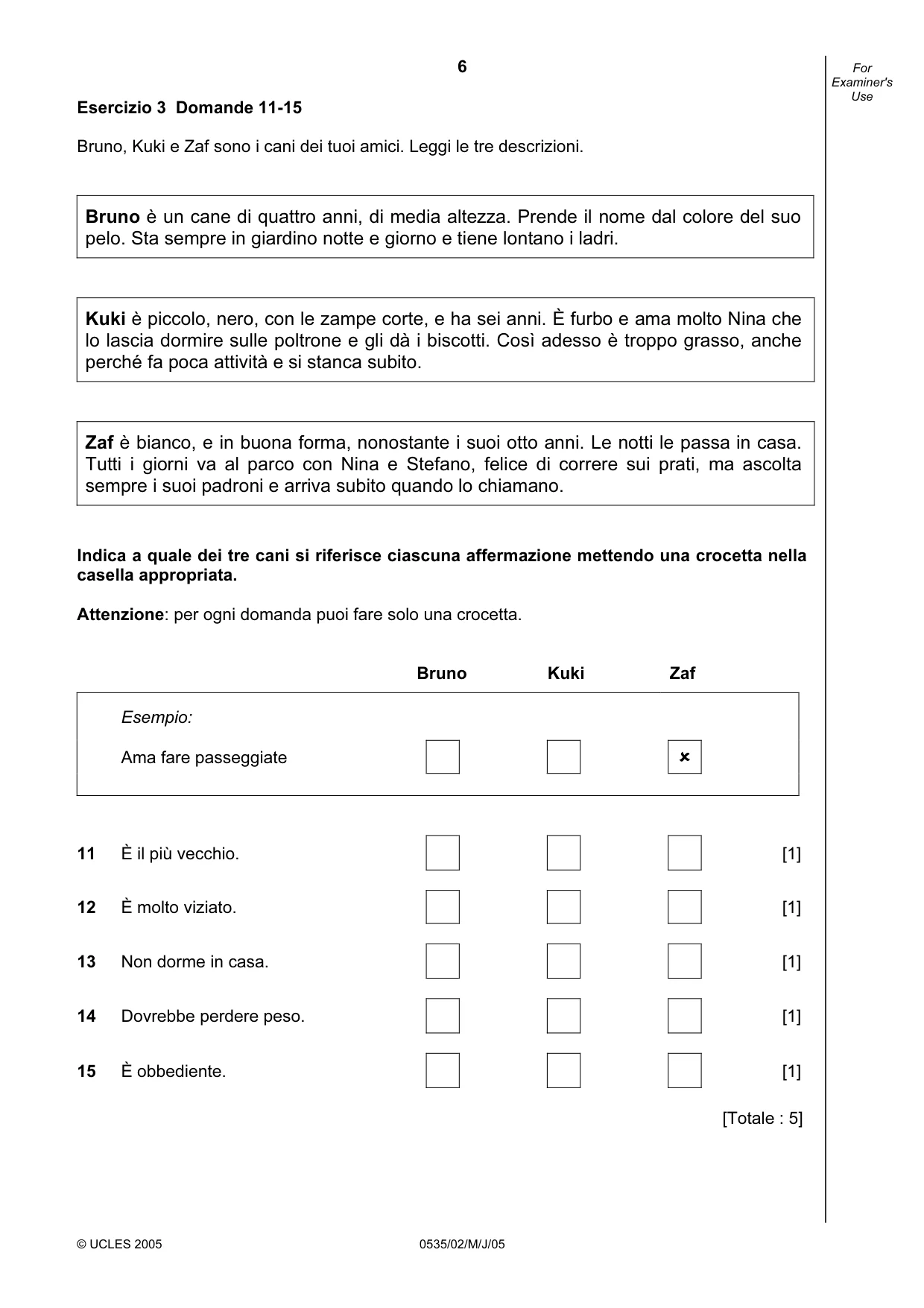 Cambridge IGCSE Italian - Foreign Language 0535 2005 May/June Paper 2 · Variant 1 question paper, page 6 of 16