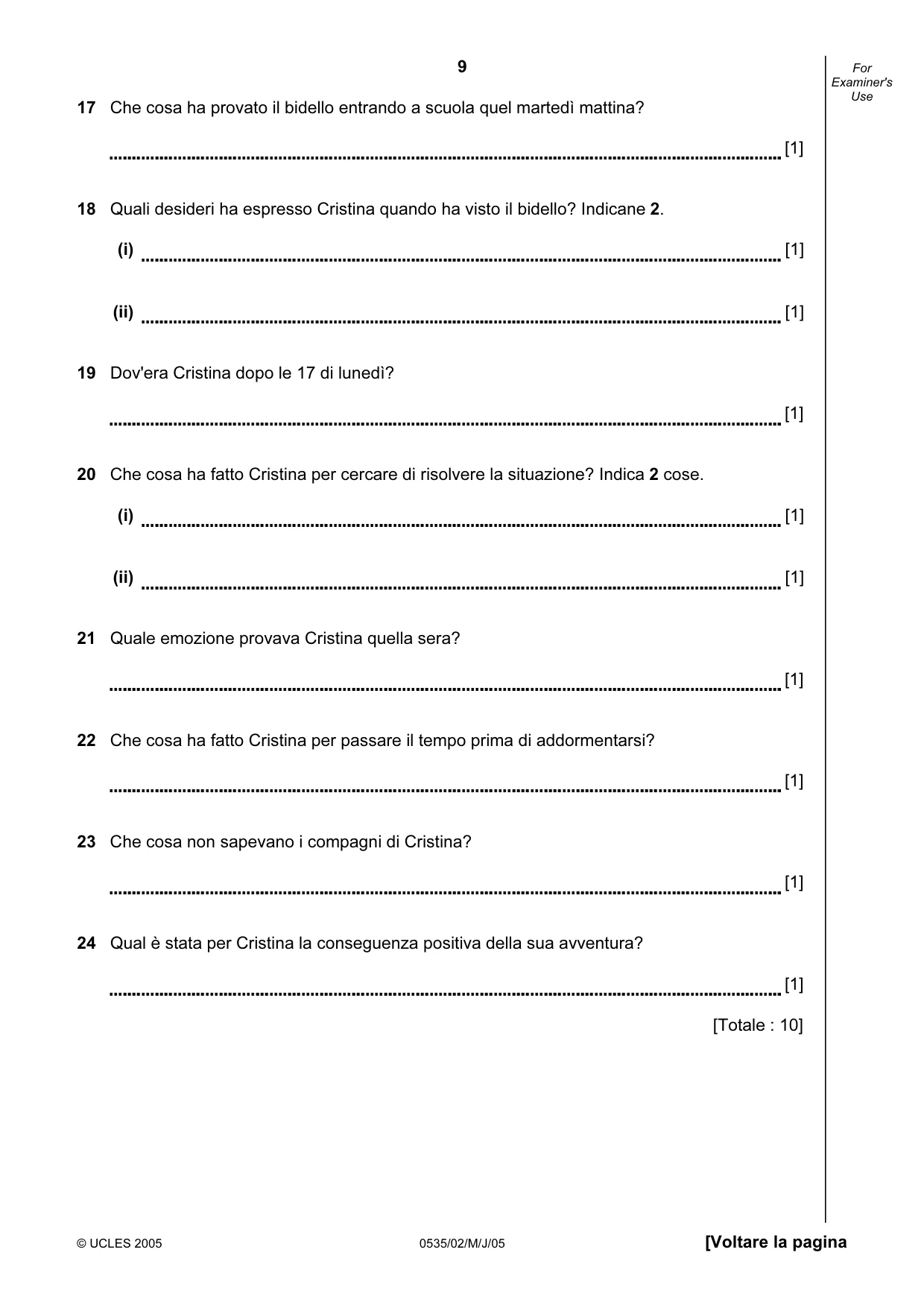 Cambridge IGCSE Italian - Foreign Language 0535 2005 May/June Paper 2 · Variant 1 question paper, page 9 of 16