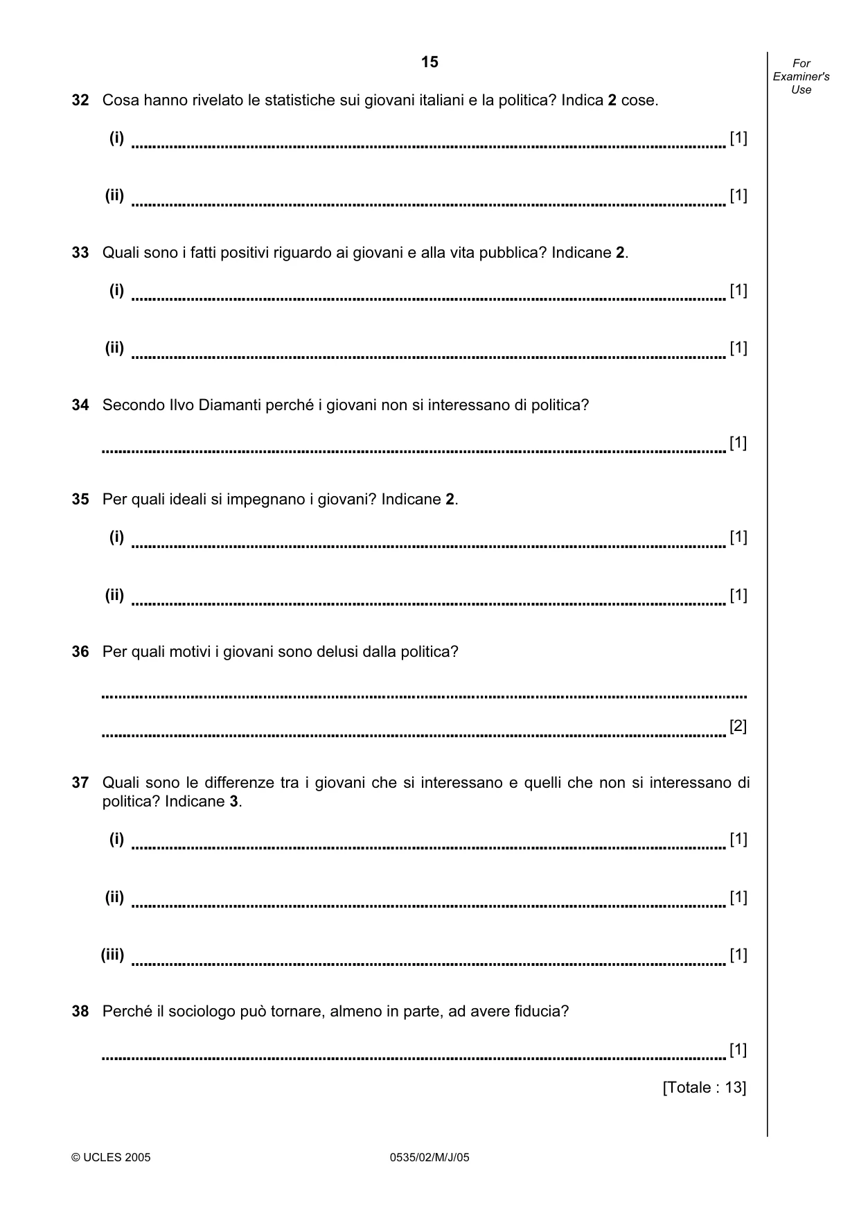 Cambridge IGCSE Italian - Foreign Language 0535 2005 May/June Paper 2 · Variant 1 question paper, page 15 of 16