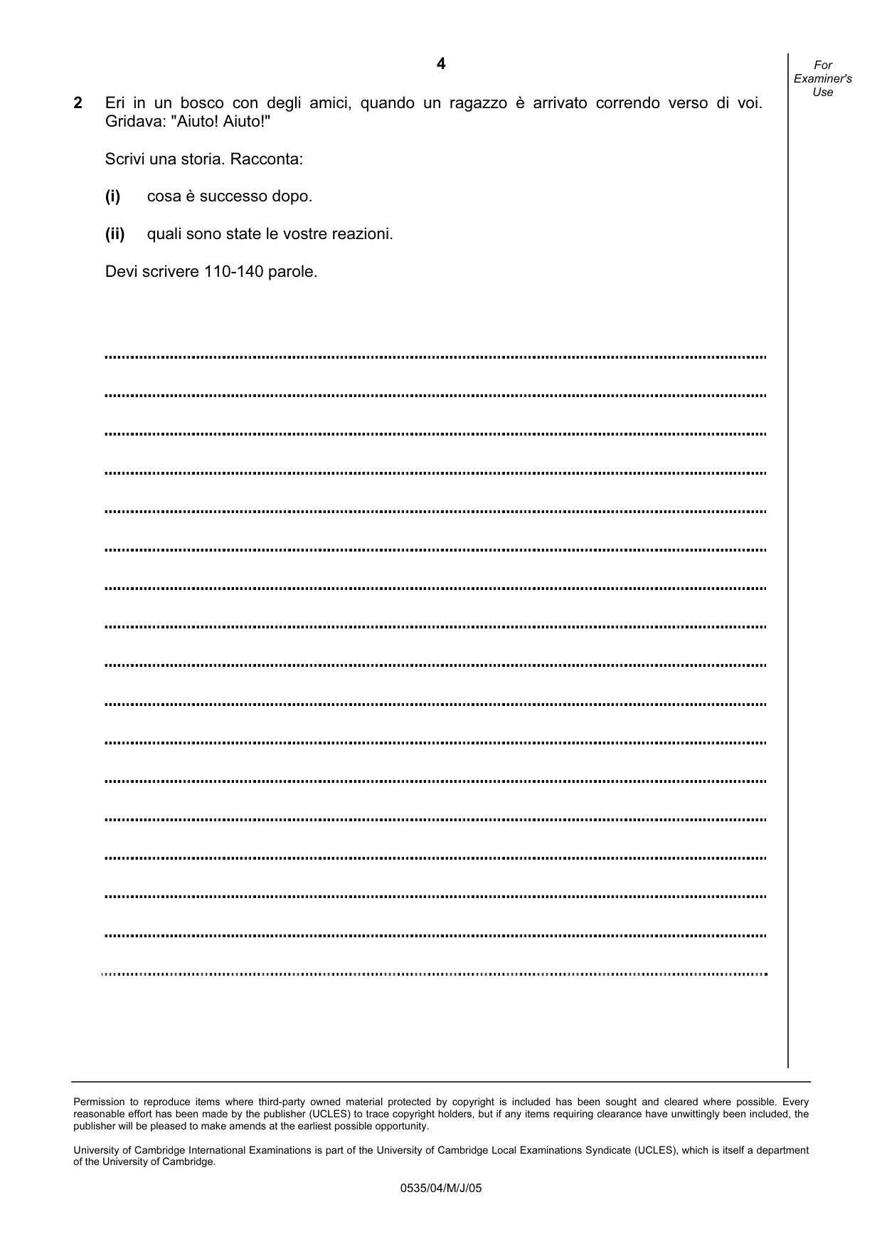 Cambridge IGCSE Italian - Foreign Language 0535 2005 May/June Paper 4 · Variant 1 question paper, page 4 of 4