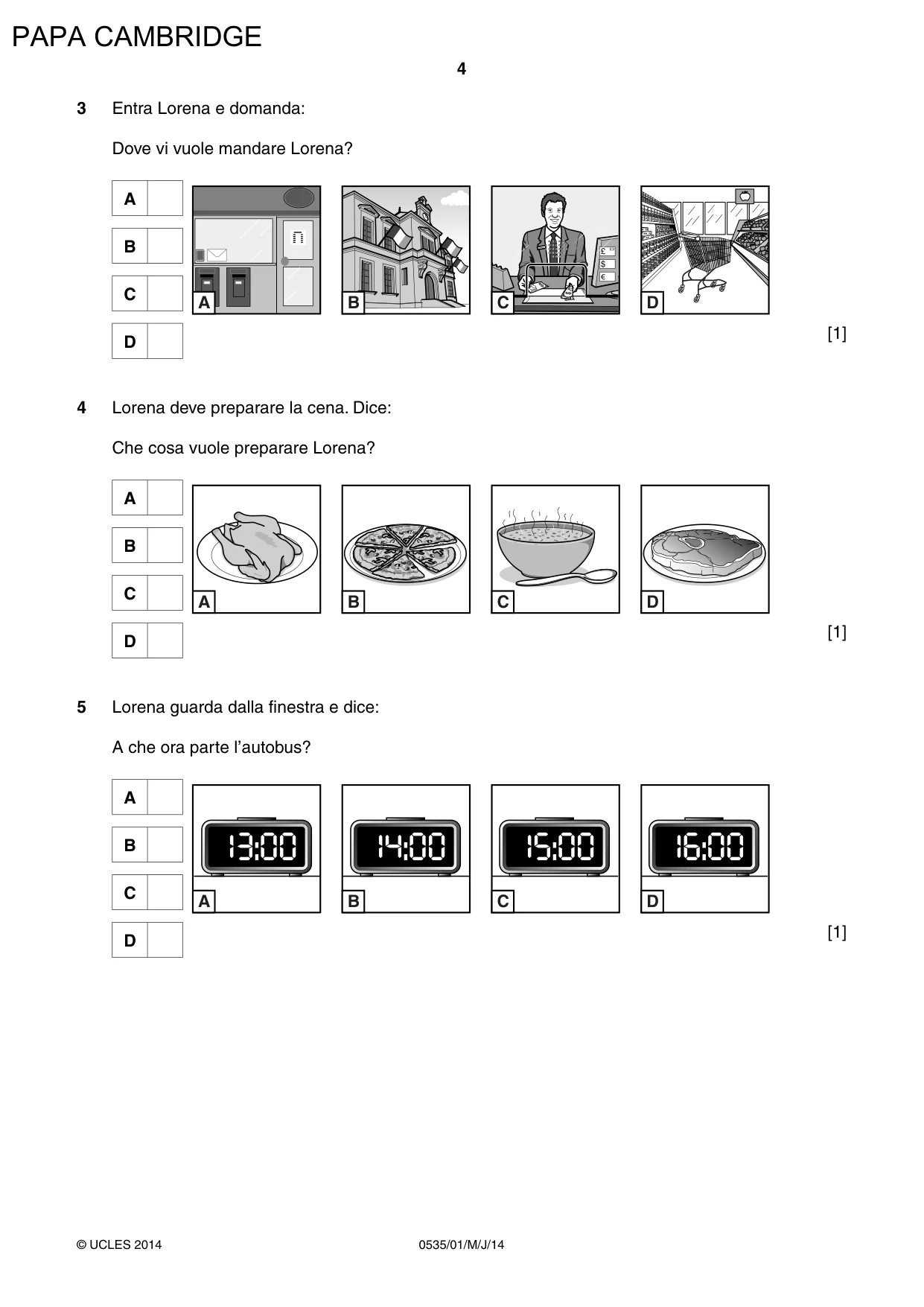 Cambridge IGCSE Italian - Foreign Language 0535 2014 May/June Paper 1 · Variant 1 question paper, page 4 of 12