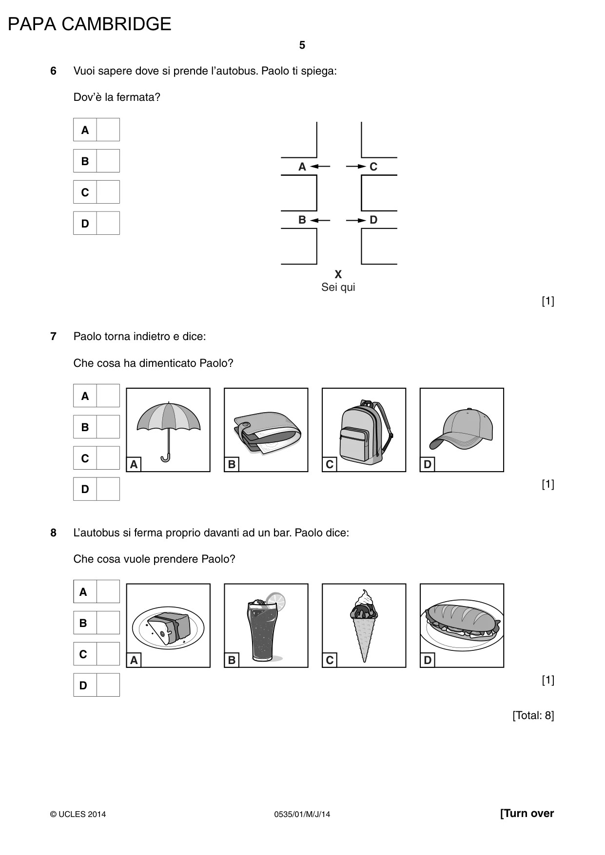 Cambridge IGCSE Italian - Foreign Language 0535 2014 May/June Paper 1 · Variant 1 question paper, page 5 of 12