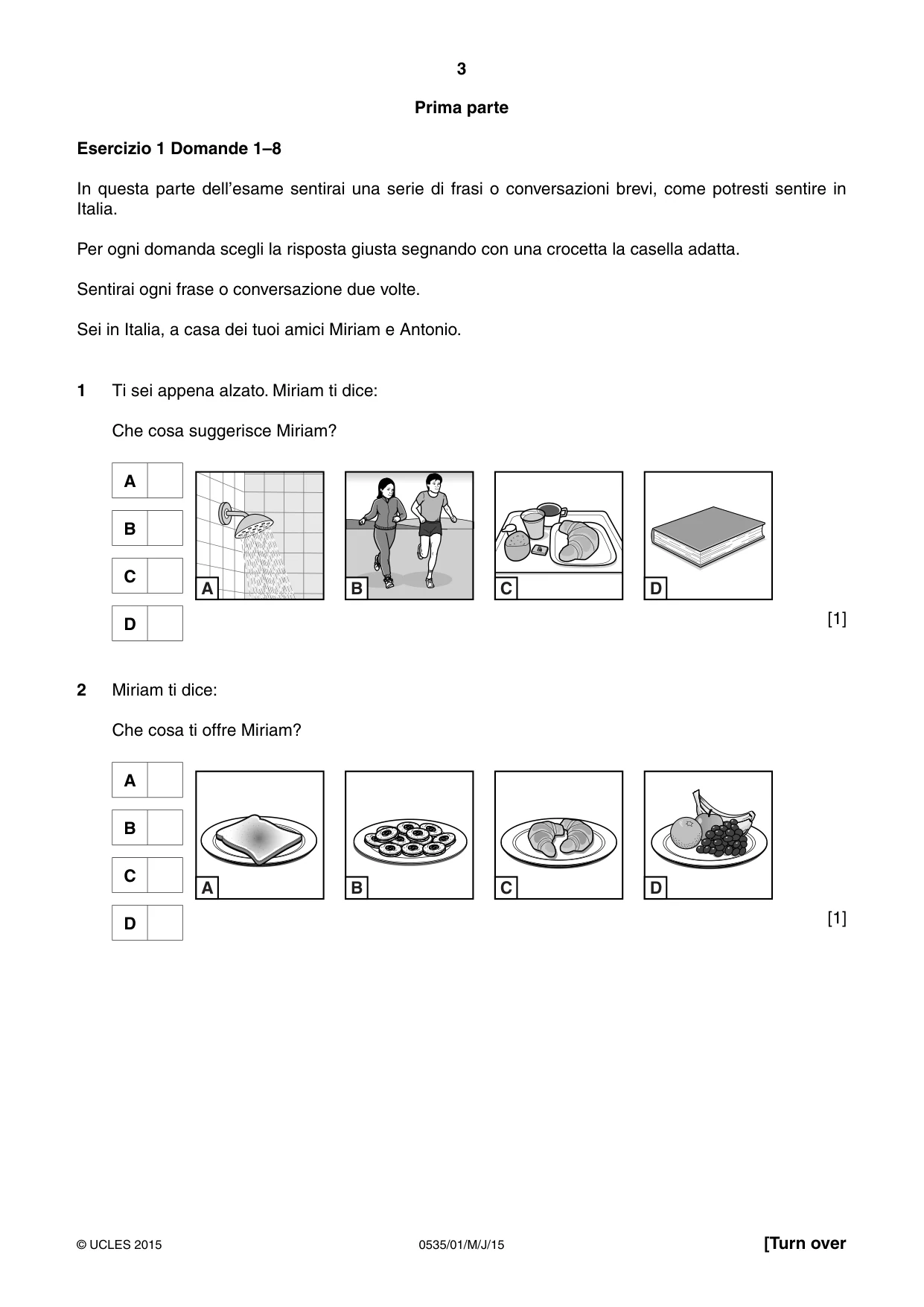 Cambridge IGCSE Italian - Foreign Language 0535 2015 May/June Paper 1 · Variant 1 question paper, page 3 of 12