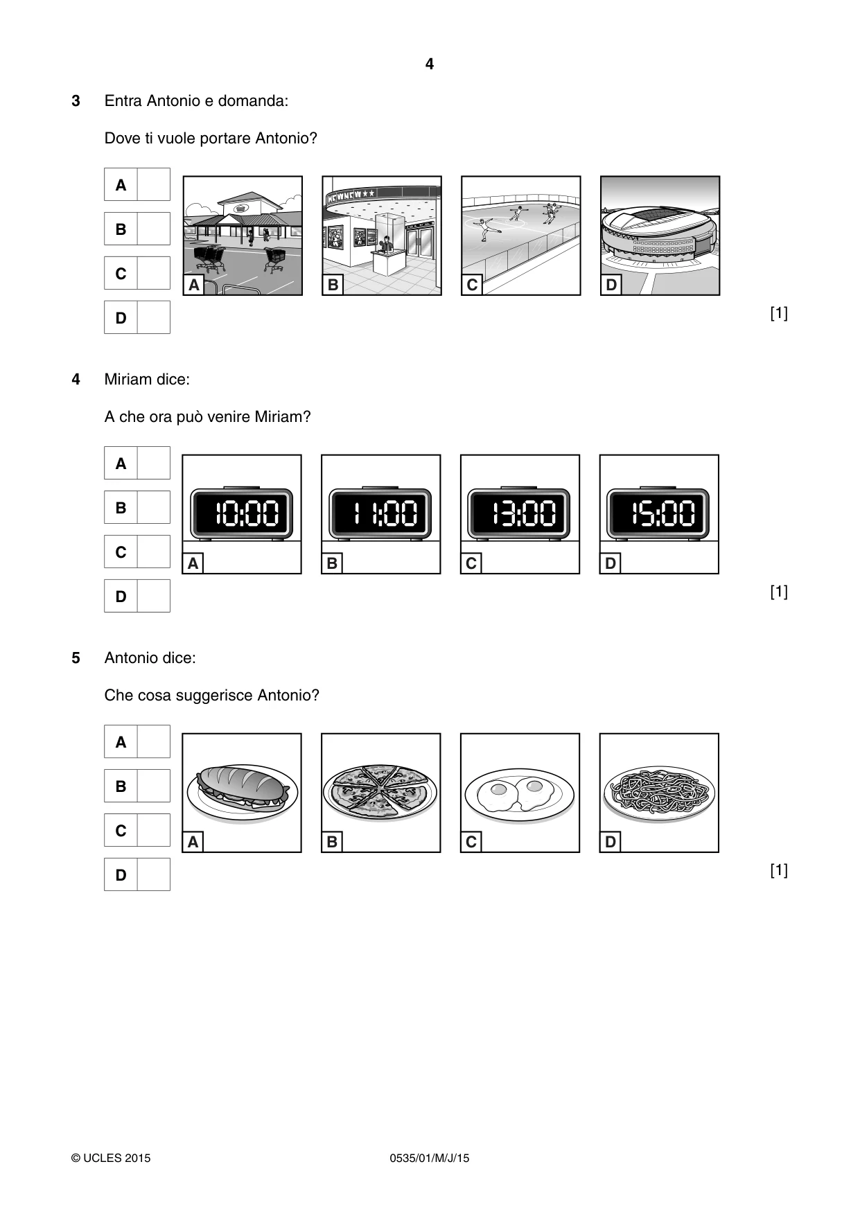 Cambridge IGCSE Italian - Foreign Language 0535 2015 May/June Paper 1 · Variant 1 question paper, page 4 of 12