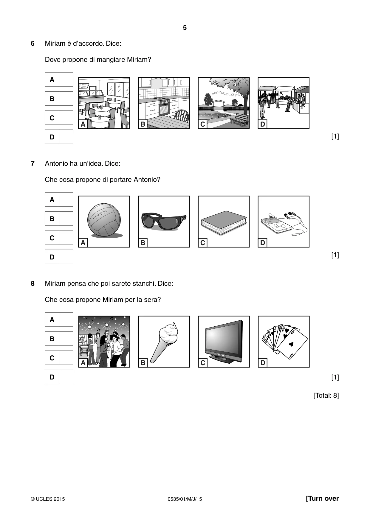 Cambridge IGCSE Italian - Foreign Language 0535 2015 May/June Paper 1 · Variant 1 question paper, page 5 of 12