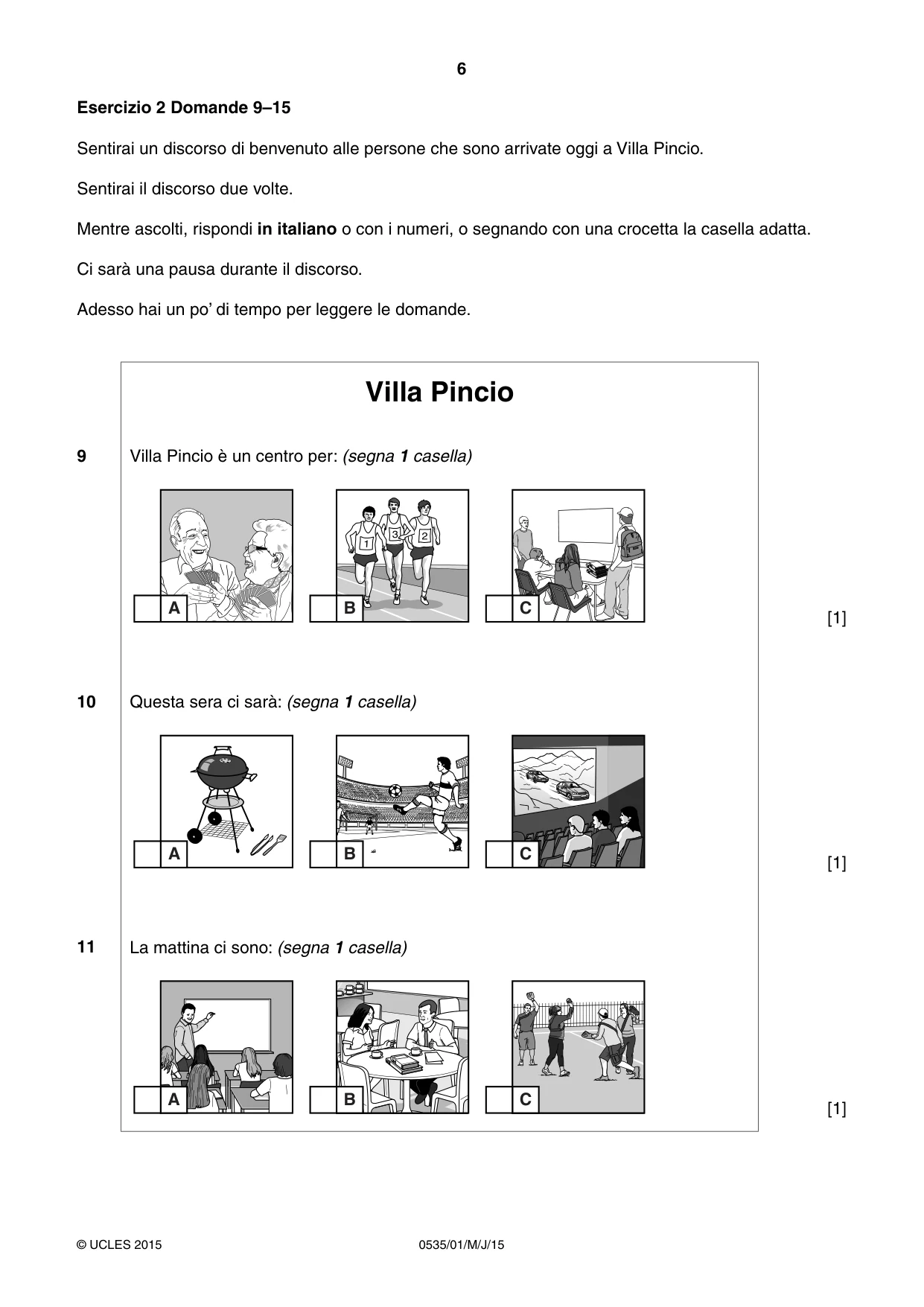 Cambridge IGCSE Italian - Foreign Language 0535 2015 May/June Paper 1 · Variant 1 question paper, page 6 of 12