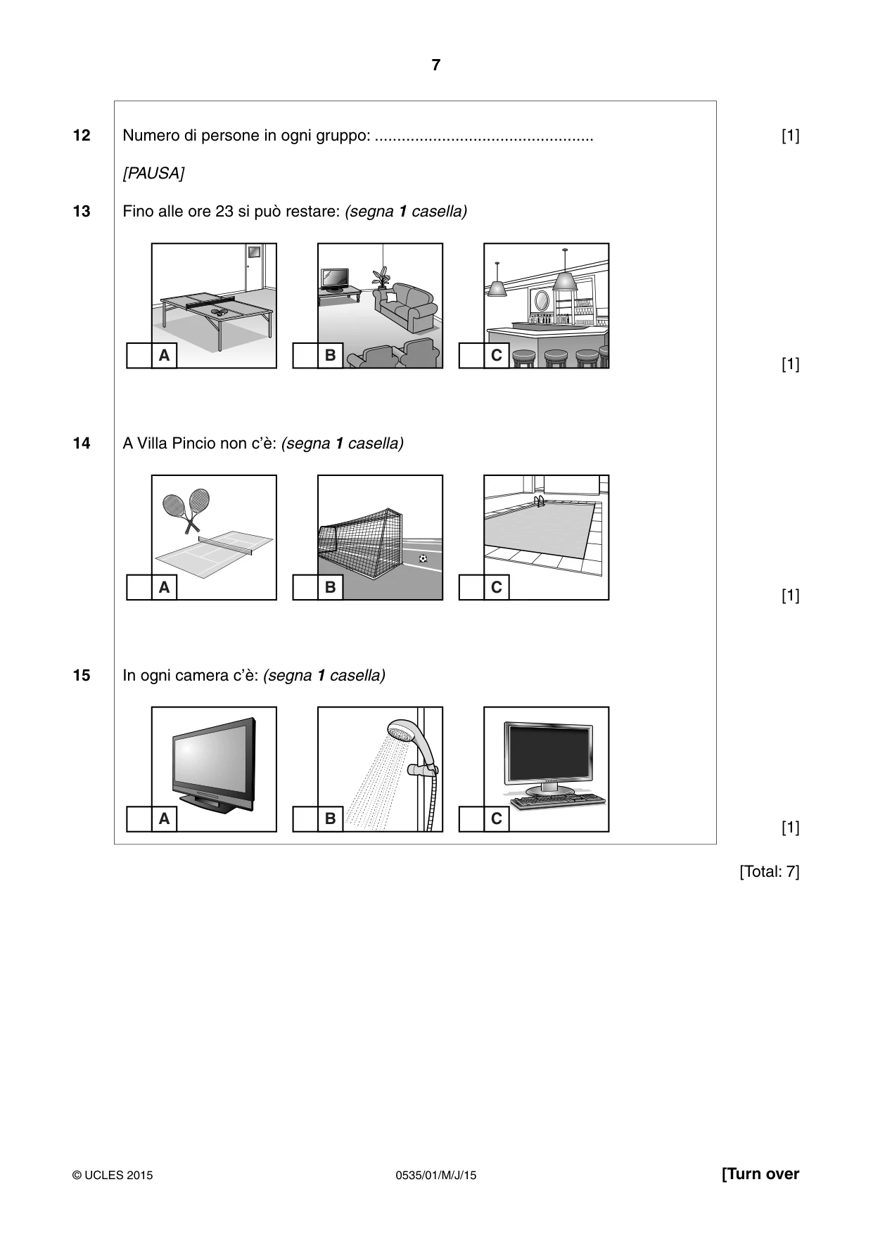 Cambridge IGCSE Italian - Foreign Language 0535 2015 May/June Paper 1 · Variant 1 question paper, page 7 of 12