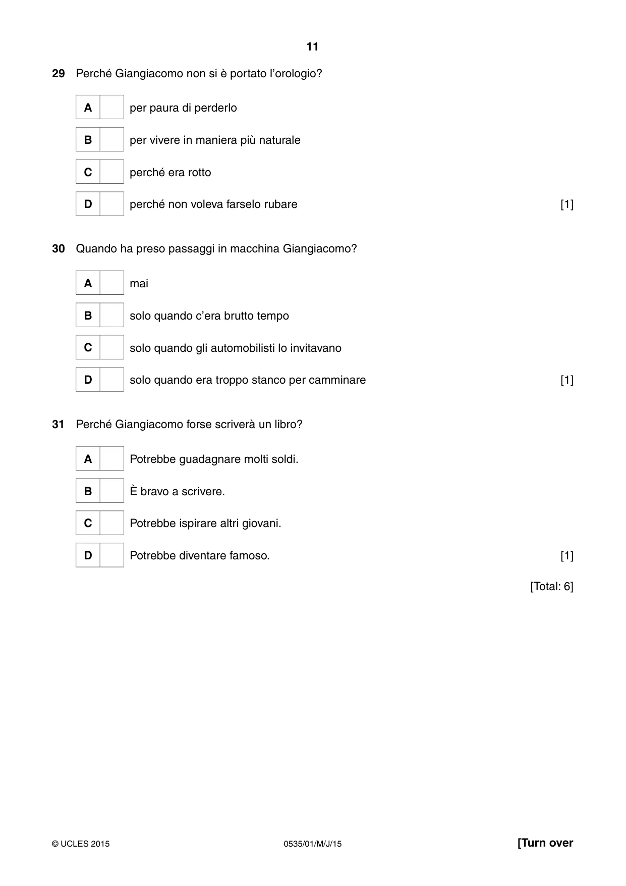 Cambridge IGCSE Italian - Foreign Language 0535 2015 May/June Paper 1 · Variant 1 question paper, page 11 of 12