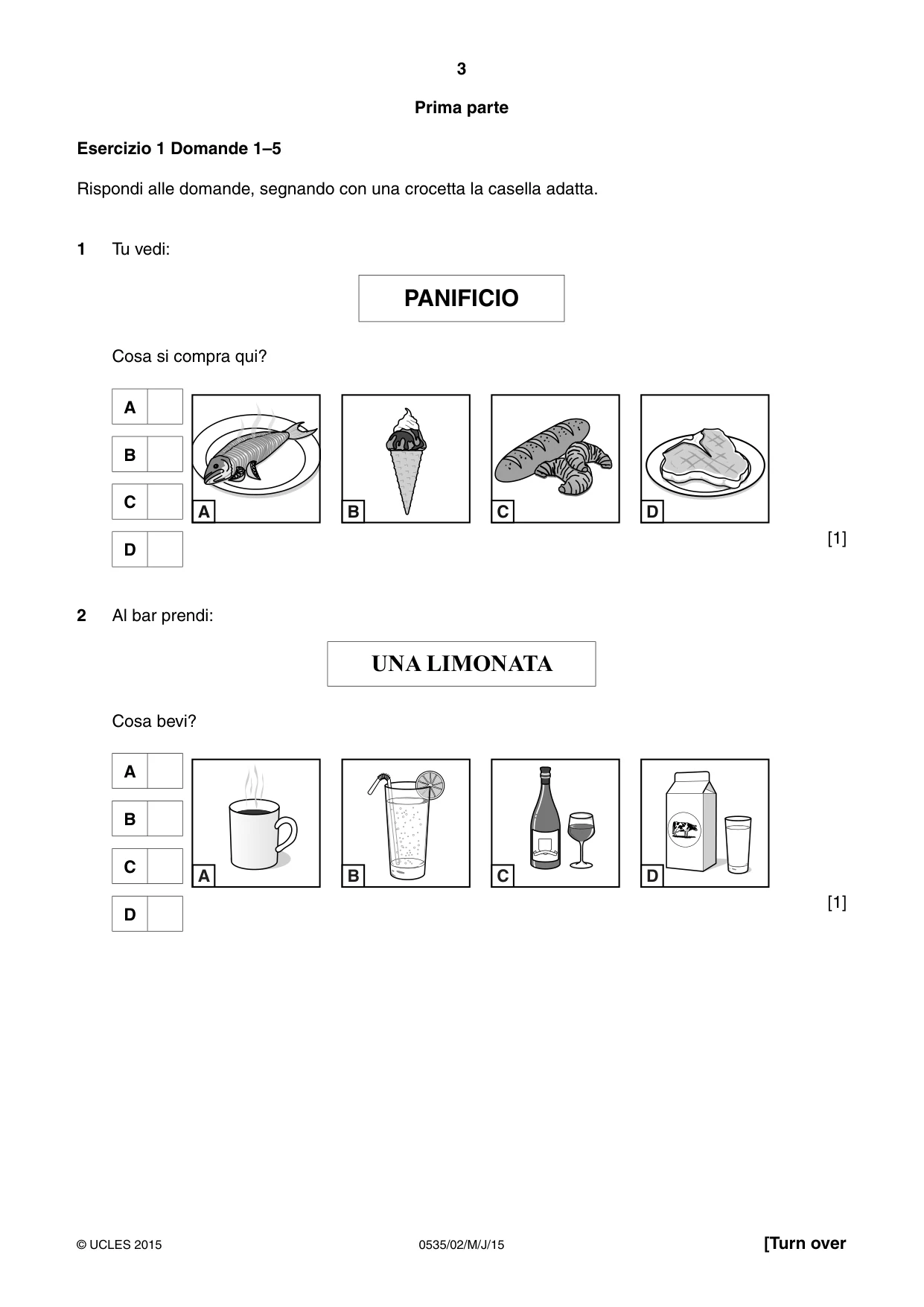 Cambridge IGCSE Italian - Foreign Language 0535 2015 May/June Paper 2 · Variant 1 question paper, page 3 of 16