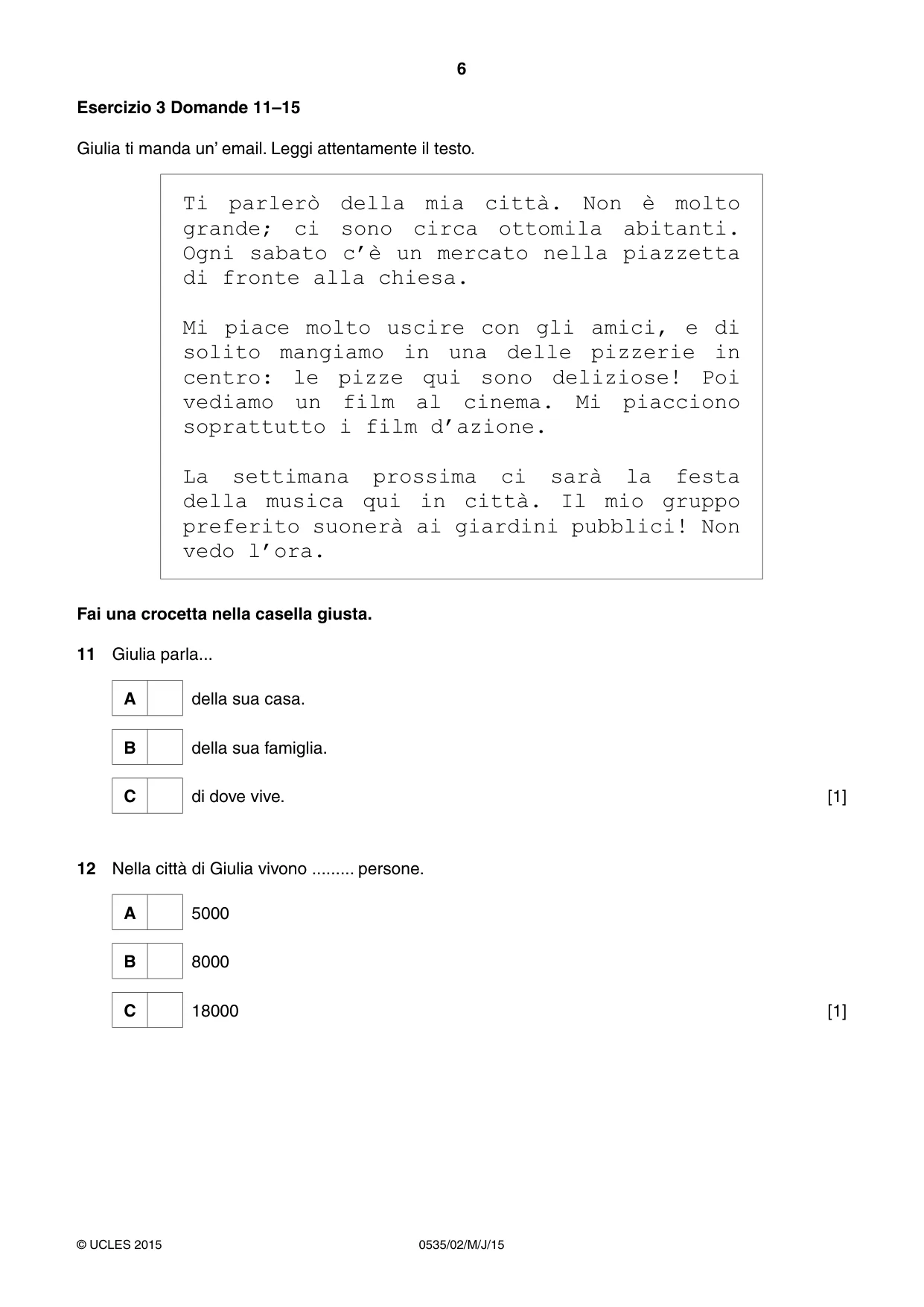 Cambridge IGCSE Italian - Foreign Language 0535 2015 May/June Paper 2 · Variant 1 question paper, page 6 of 16
