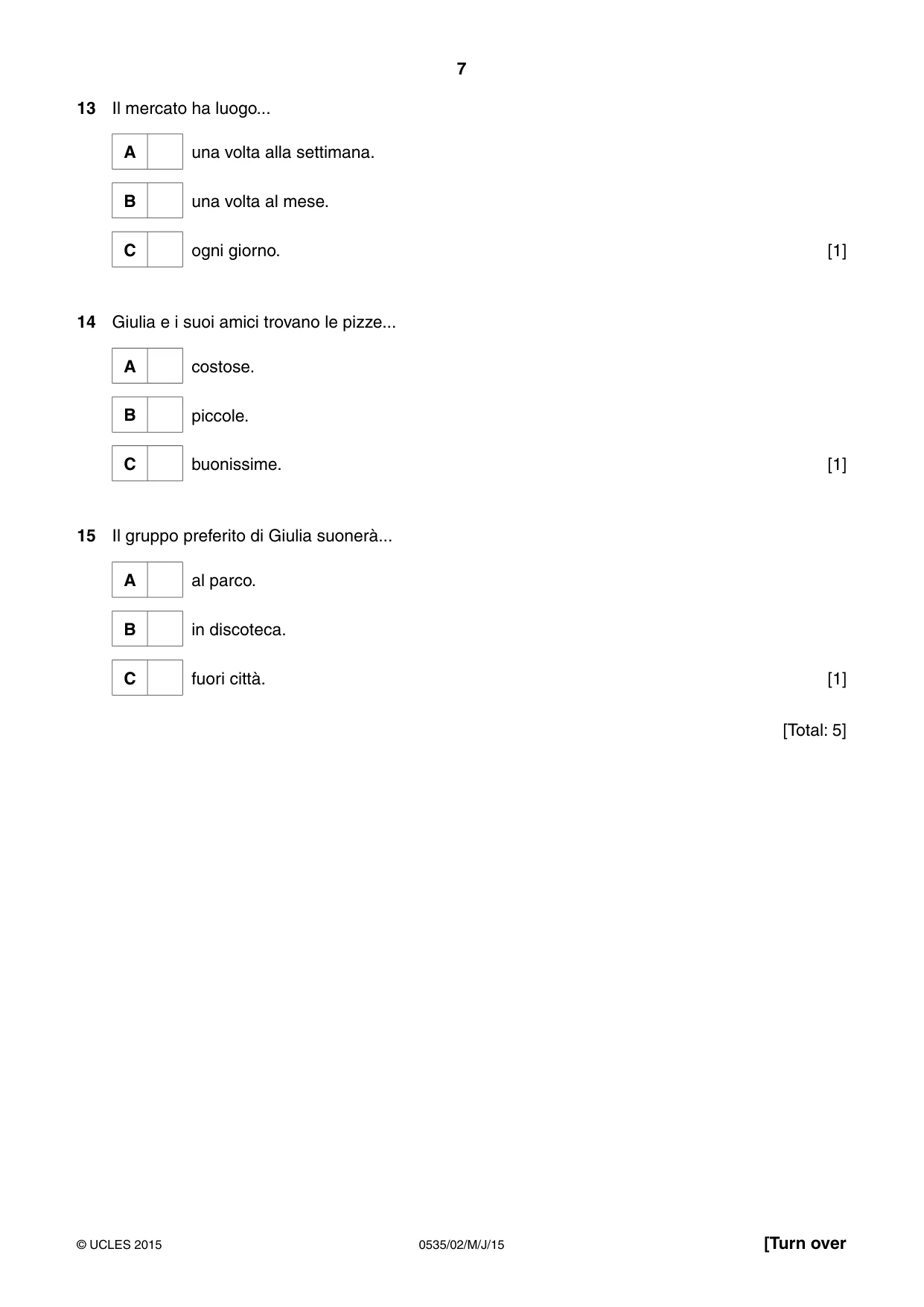Cambridge IGCSE Italian - Foreign Language 0535 2015 May/June Paper 2 · Variant 1 question paper, page 7 of 16