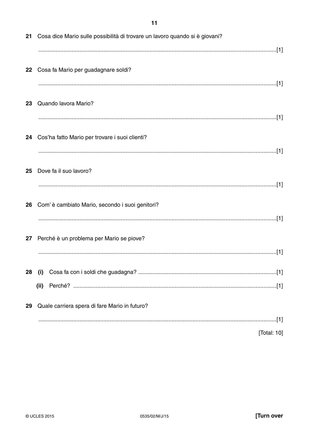 Cambridge IGCSE Italian - Foreign Language 0535 2015 May/June Paper 2 · Variant 1 question paper, page 11 of 16