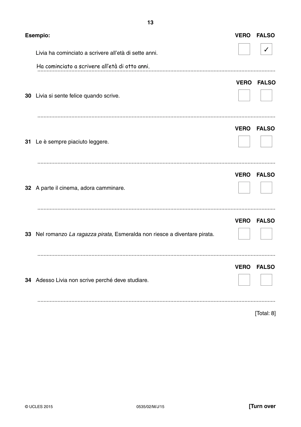 Cambridge IGCSE Italian - Foreign Language 0535 2015 May/June Paper 2 · Variant 1 question paper, page 13 of 16