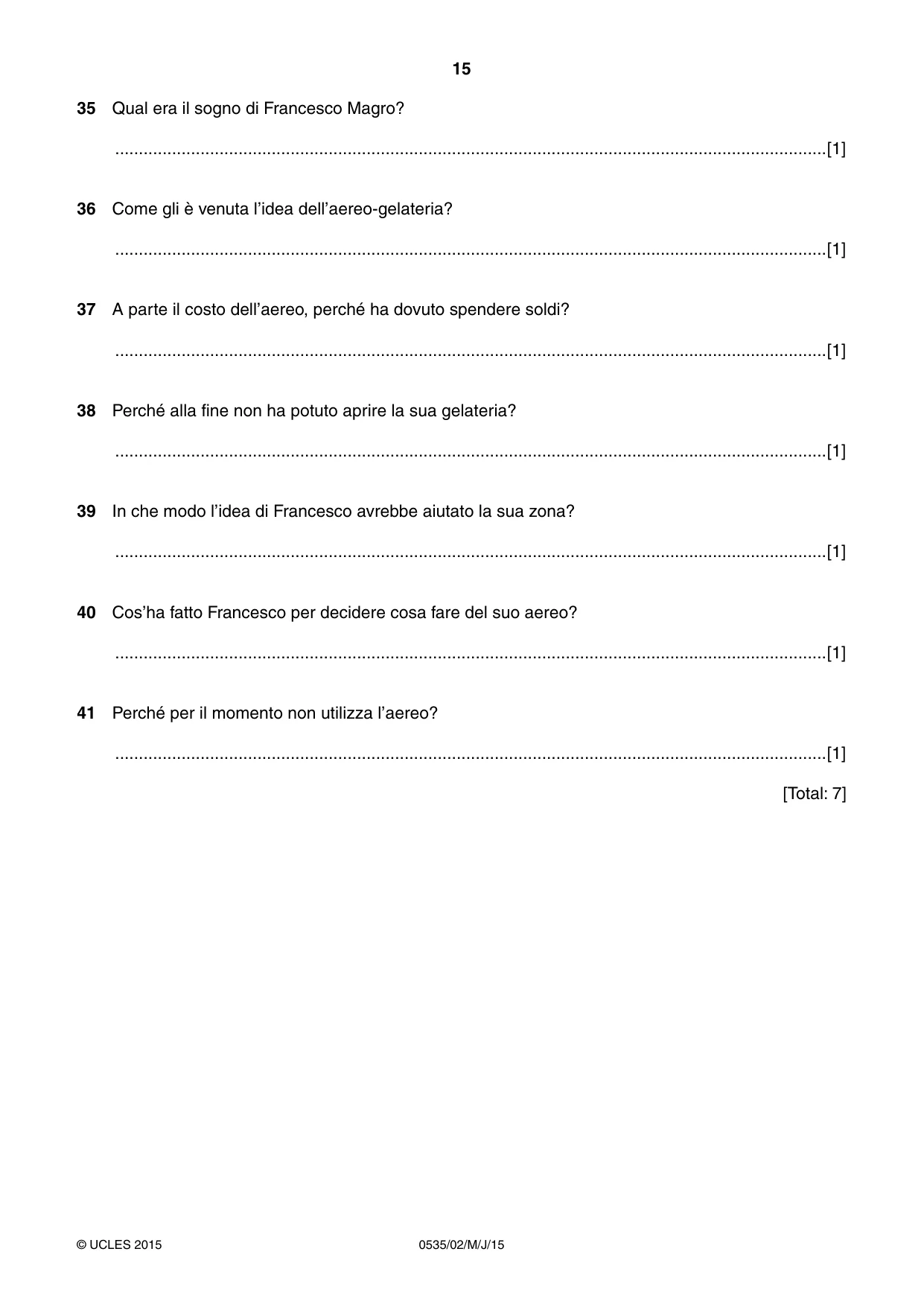Cambridge IGCSE Italian - Foreign Language 0535 2015 May/June Paper 2 · Variant 1 question paper, page 15 of 16