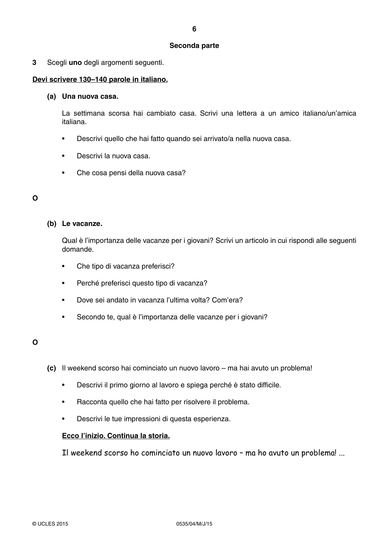 Cambridge IGCSE Italian - Foreign Language 0535 2015 May/June Paper 4 · Variant 1 question paper, page 6 of 8