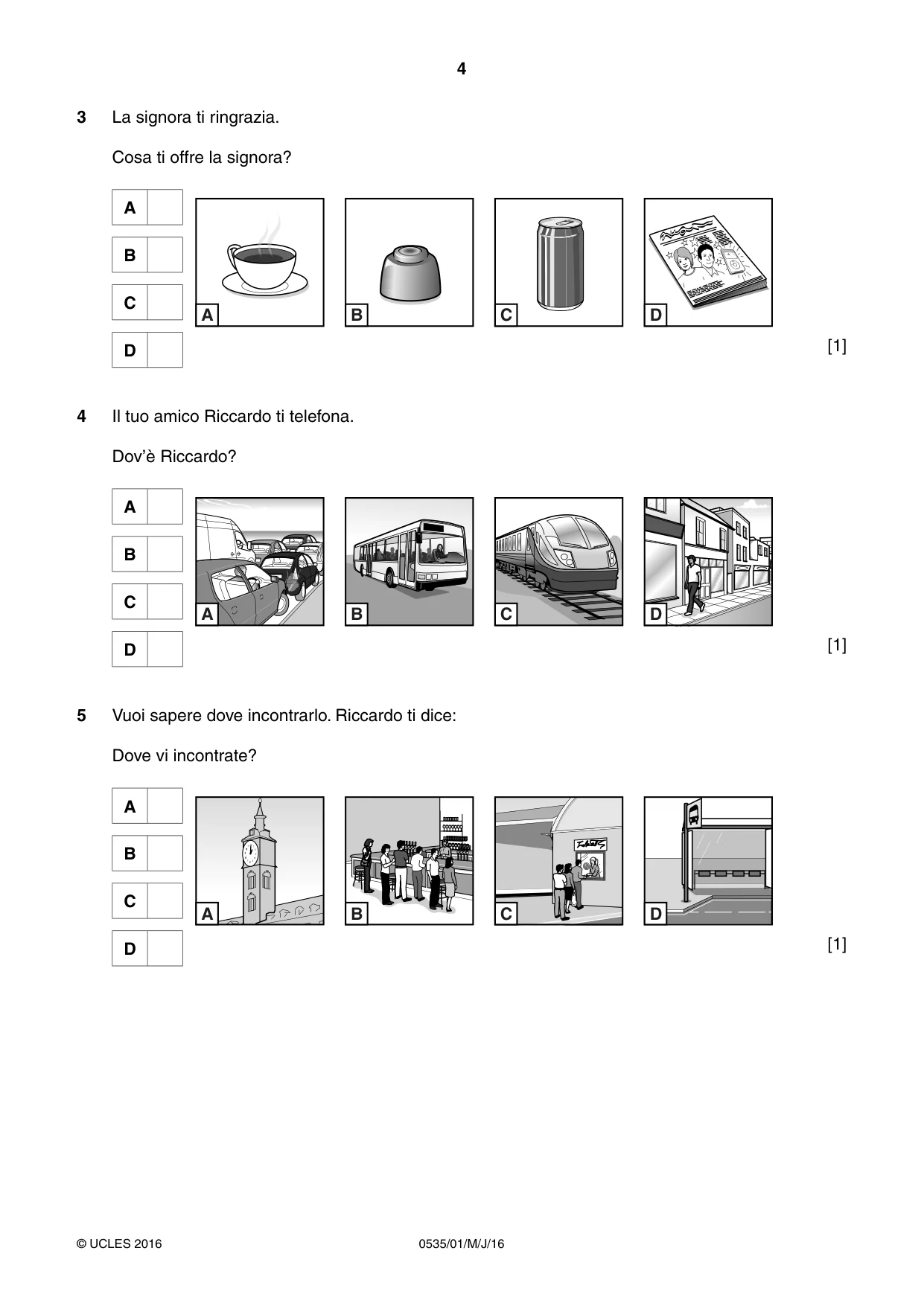 Cambridge IGCSE Italian - Foreign Language 0535 2016 May/June Paper 1 · Variant 0 question paper, page 4 of 12