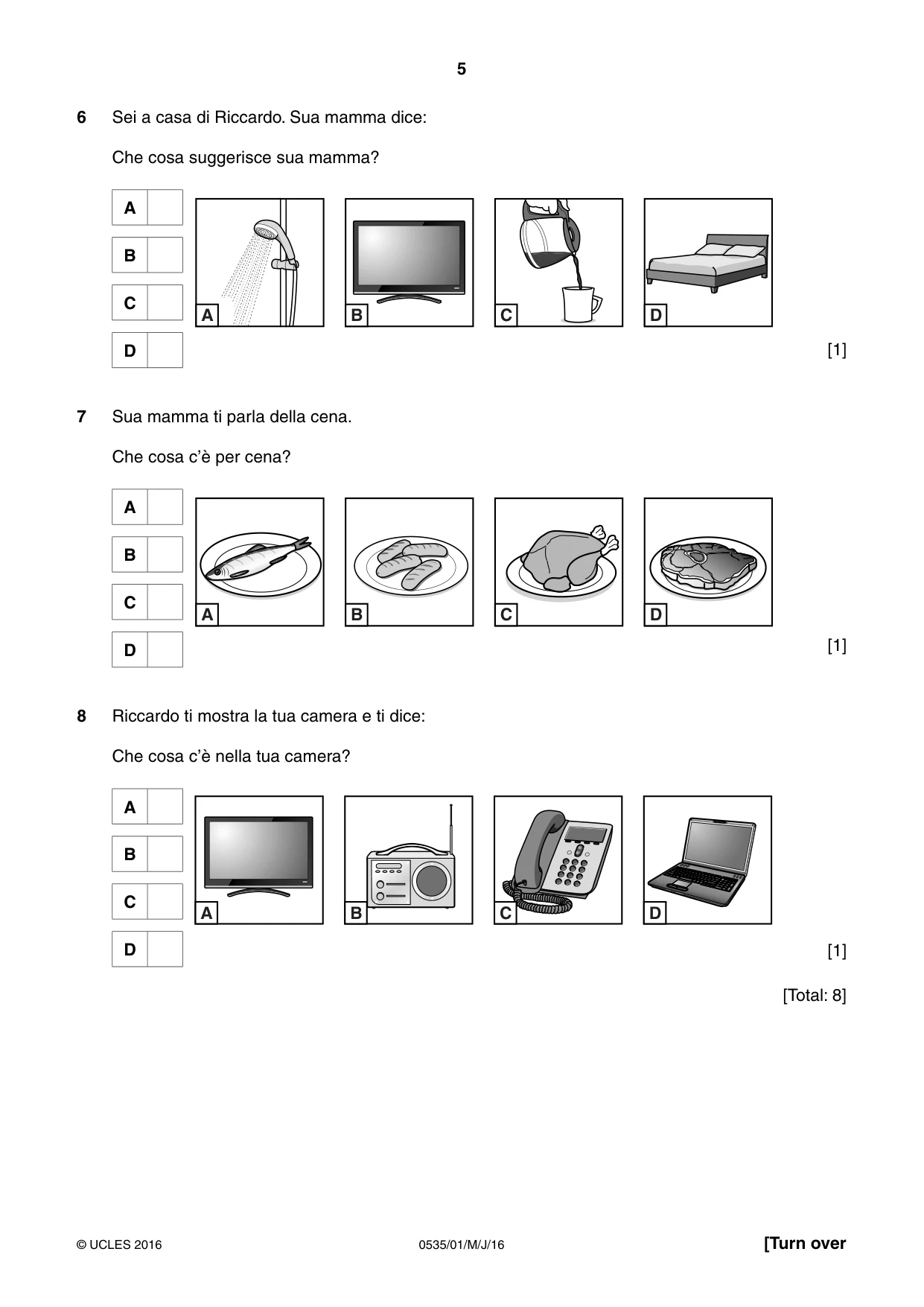 Cambridge IGCSE Italian - Foreign Language 0535 2016 May/June Paper 1 · Variant 0 question paper, page 5 of 12