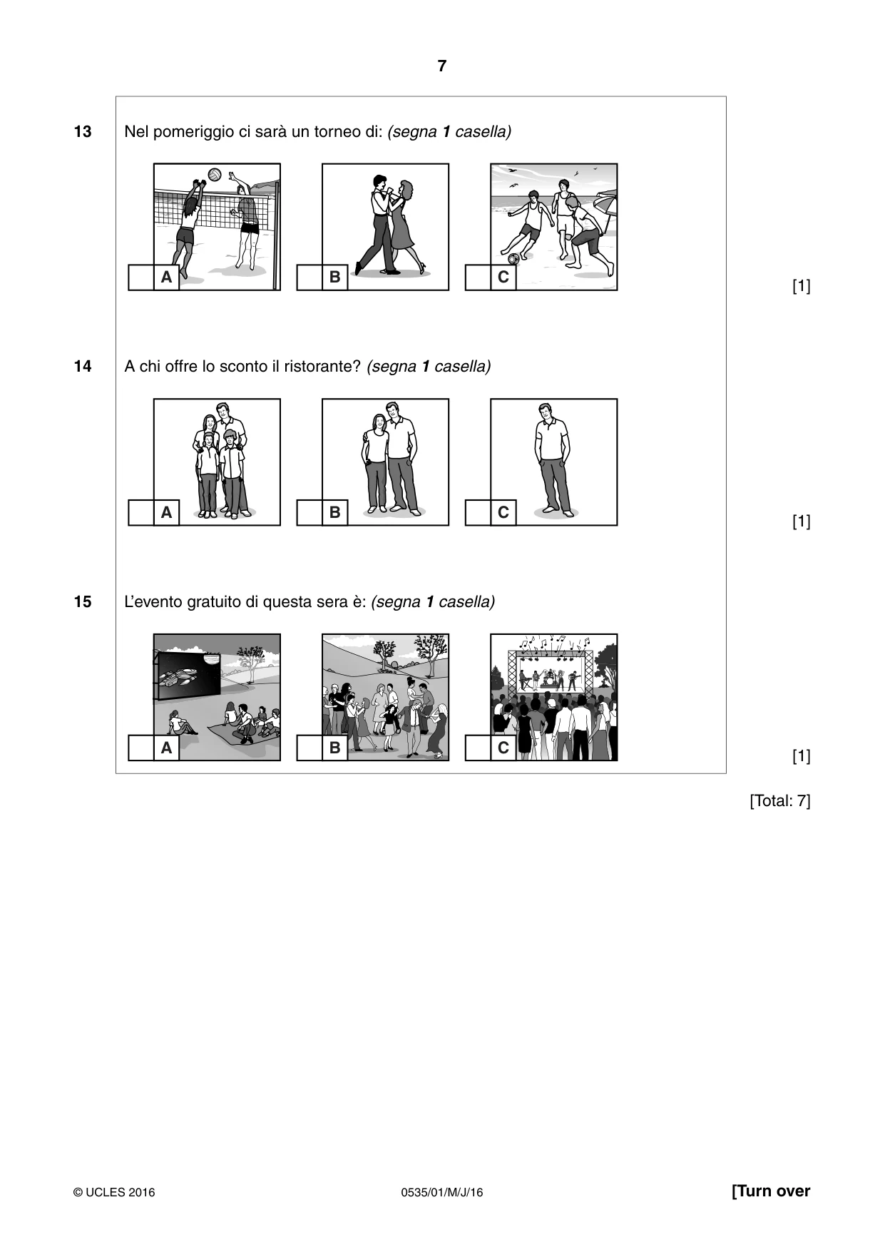 Cambridge IGCSE Italian - Foreign Language 0535 2016 May/June Paper 1 · Variant 0 question paper, page 7 of 12