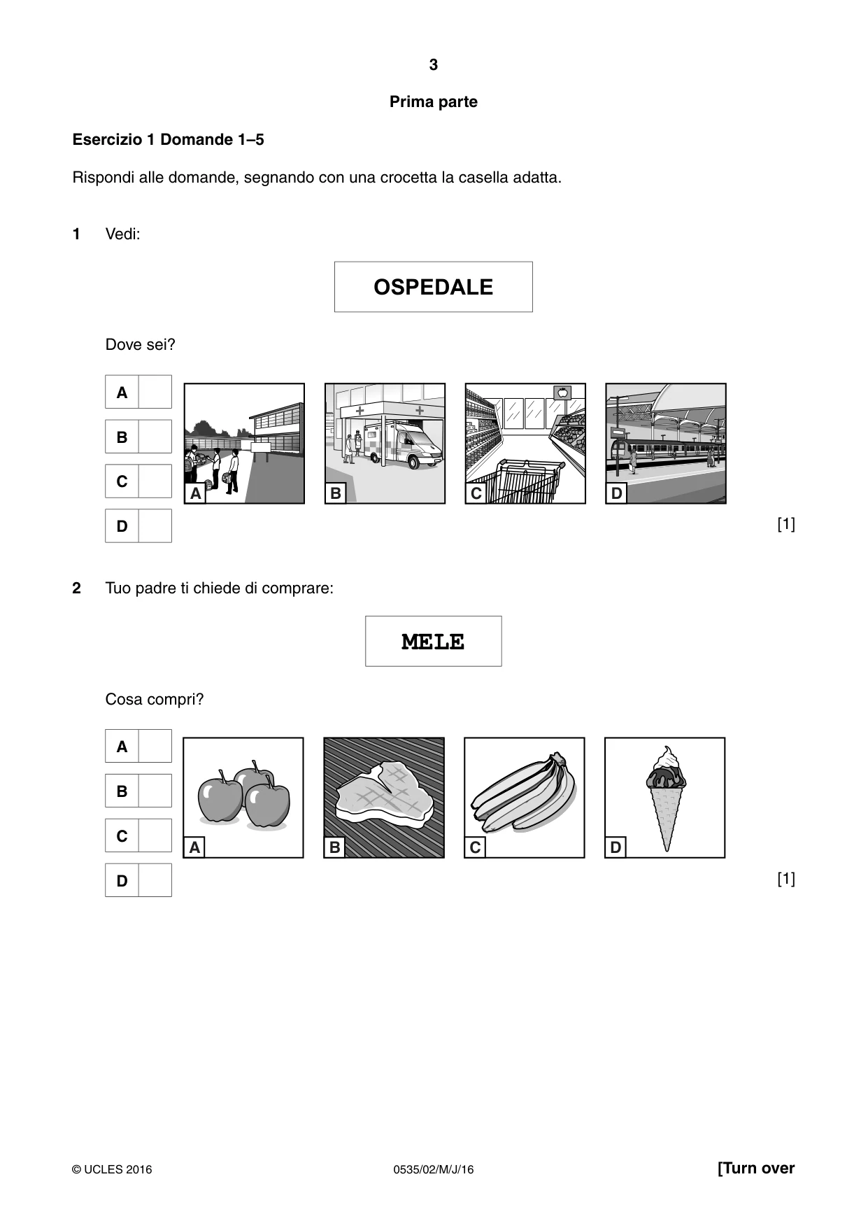 Cambridge IGCSE Italian - Foreign Language 0535 2016 May/June Paper 2 · Variant 0 question paper, page 3 of 16