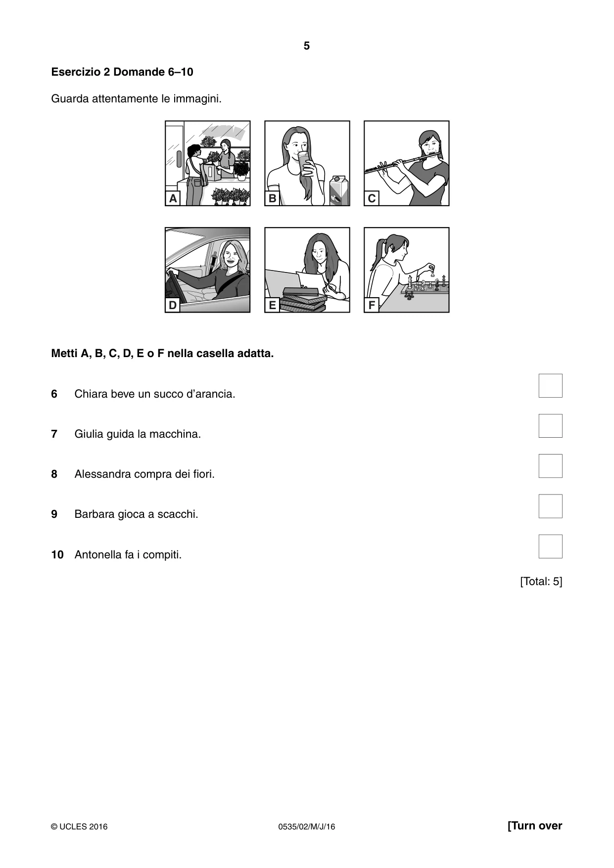 Cambridge IGCSE Italian - Foreign Language 0535 2016 May/June Paper 2 · Variant 0 question paper, page 5 of 16