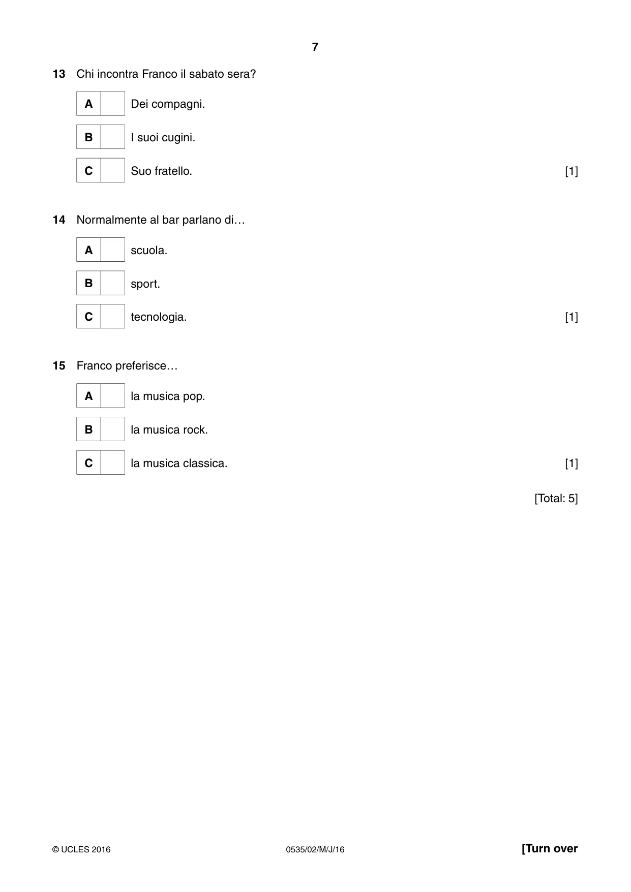 Cambridge IGCSE Italian - Foreign Language 0535 2016 May/June Paper 2 · Variant 0 question paper, page 7 of 16