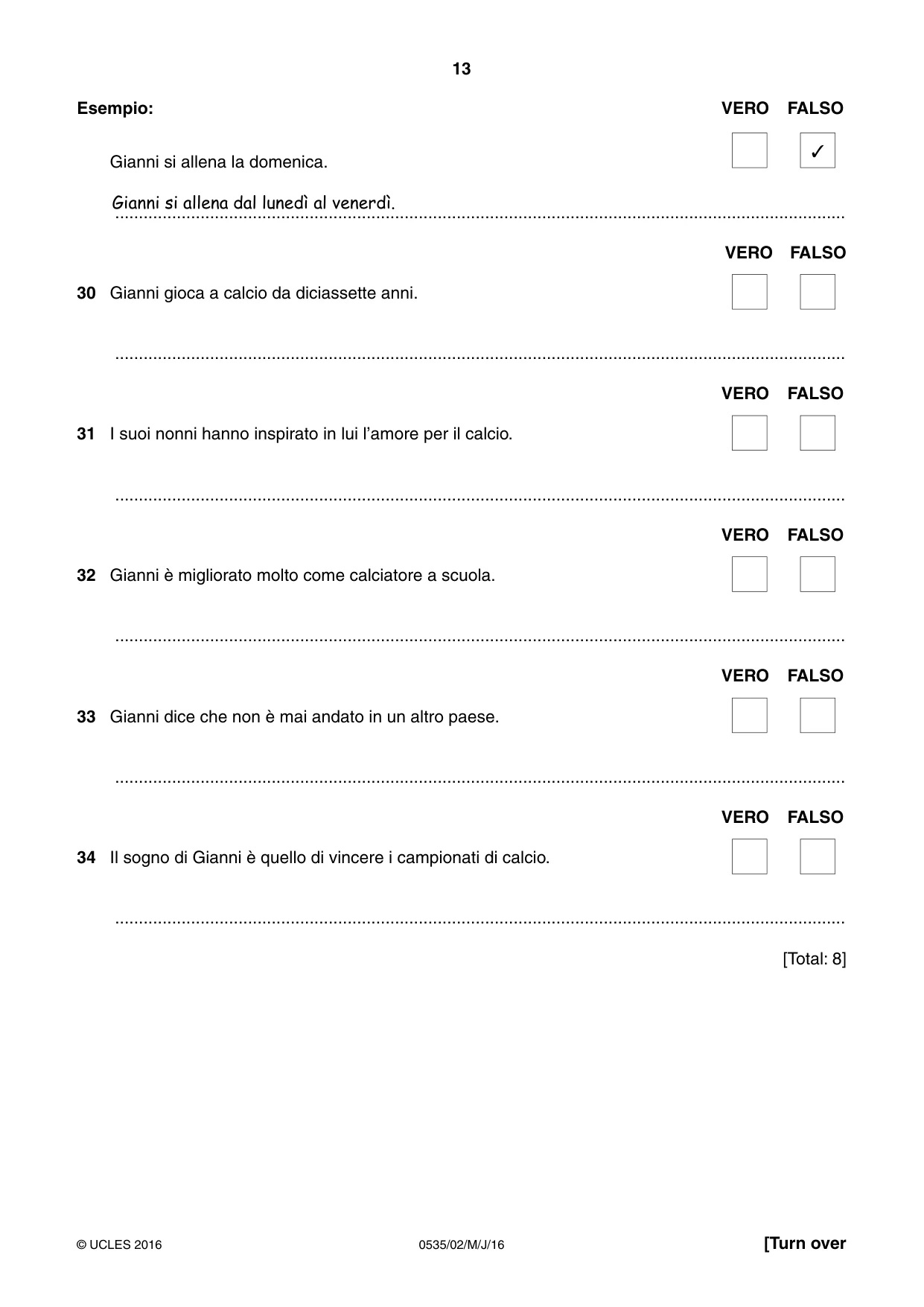 Cambridge IGCSE Italian - Foreign Language 0535 2016 May/June Paper 2 · Variant 0 question paper, page 13 of 16