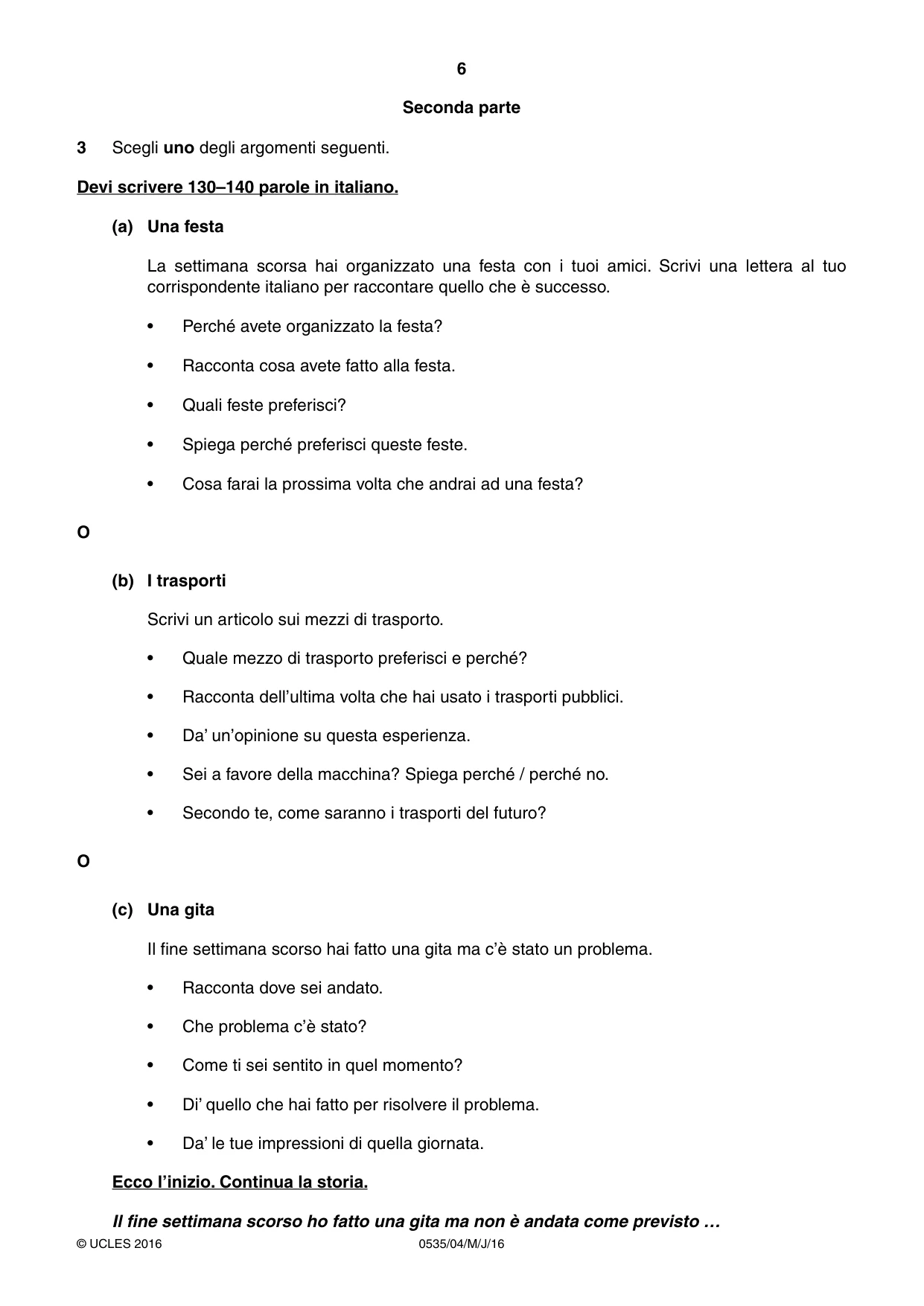 Cambridge IGCSE Italian - Foreign Language 0535 2016 May/June Paper 4 · Variant 0 question paper, page 6 of 8