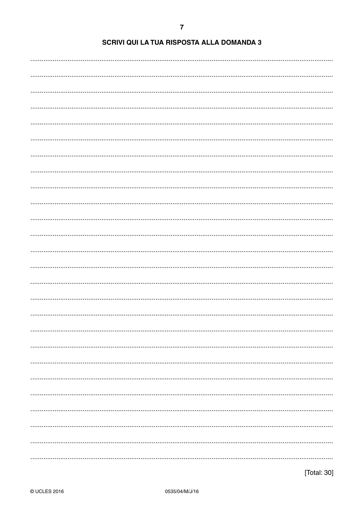 Cambridge IGCSE Italian - Foreign Language 0535 2016 May/June Paper 4 · Variant 0 question paper, page 7 of 8