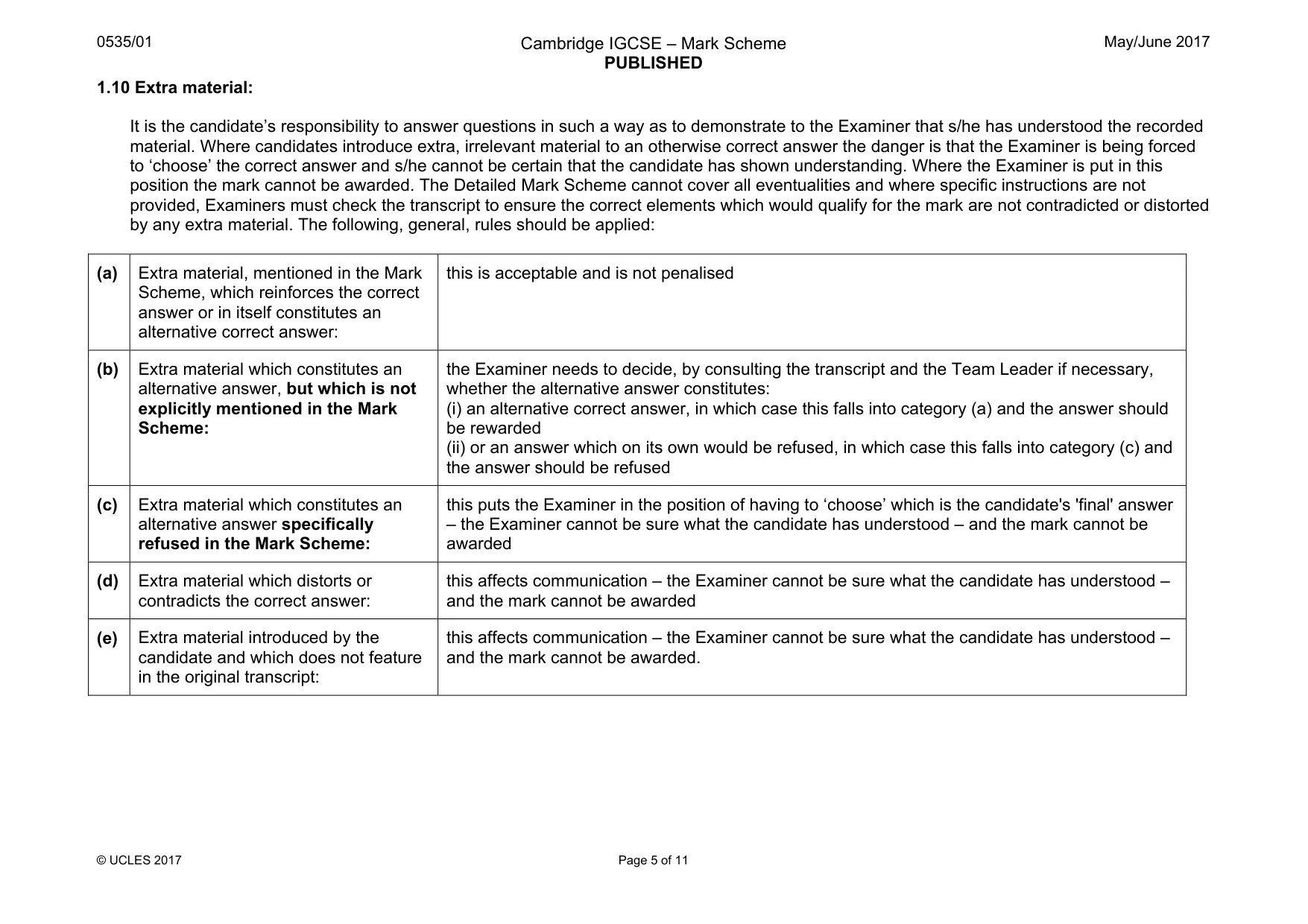 Mark scheme, page 5 of 11