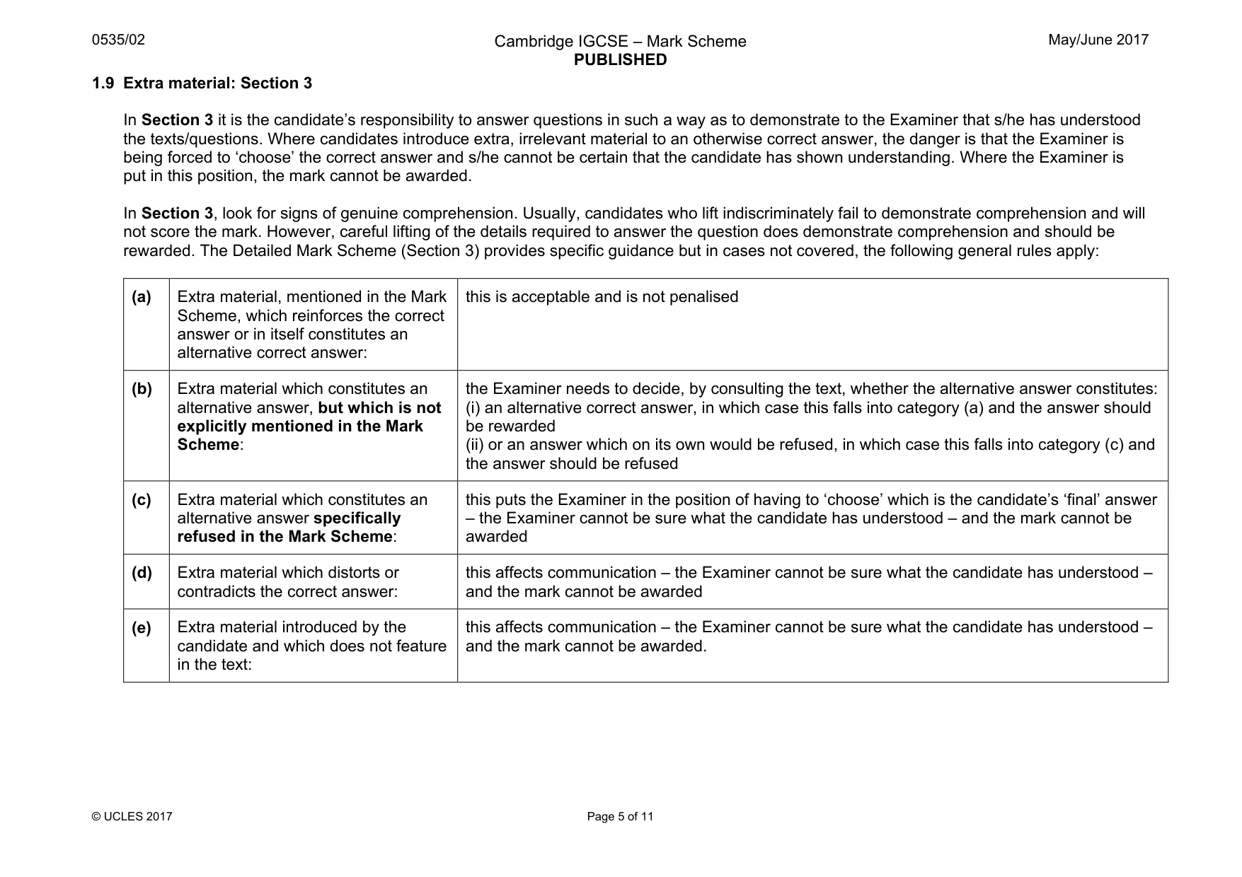 Mark scheme, page 5 of 11