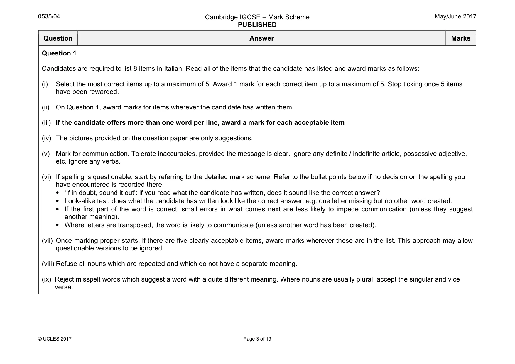 Mark scheme, page 3 of 19