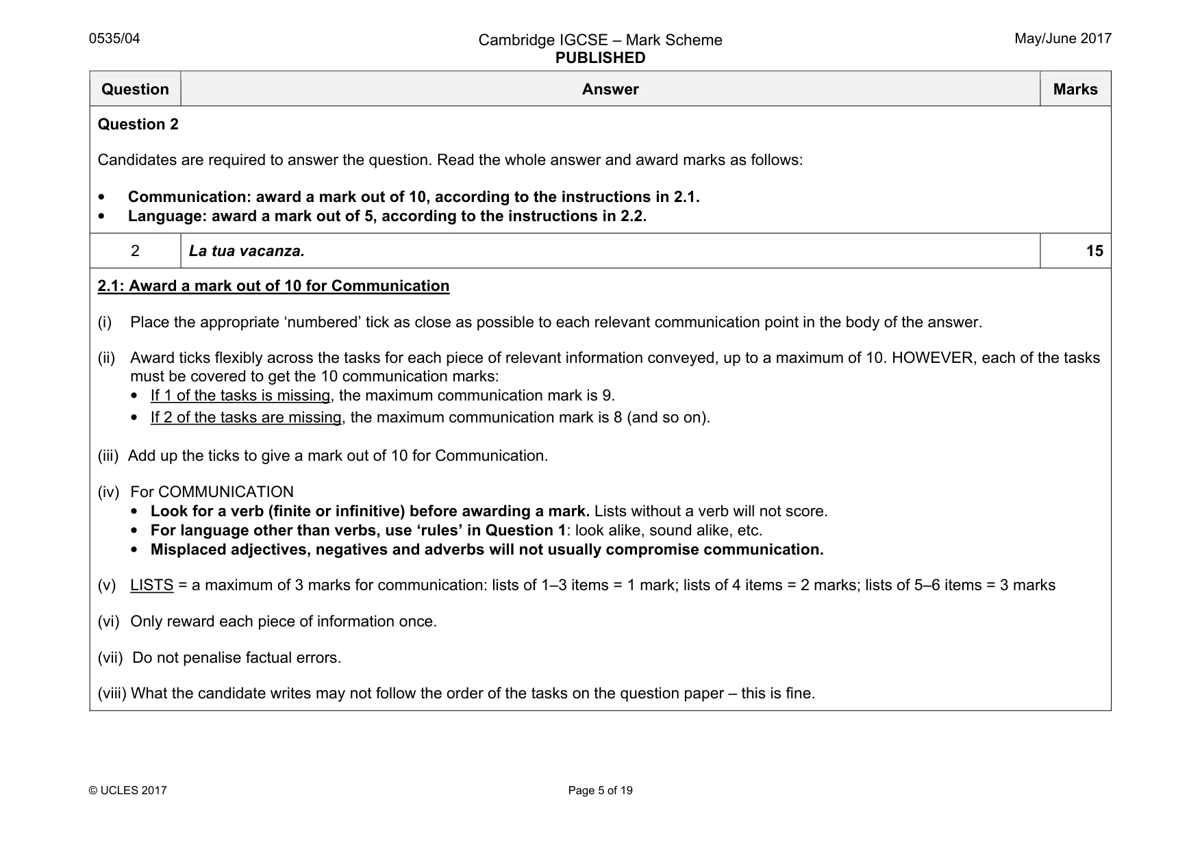 Mark scheme, page 5 of 19