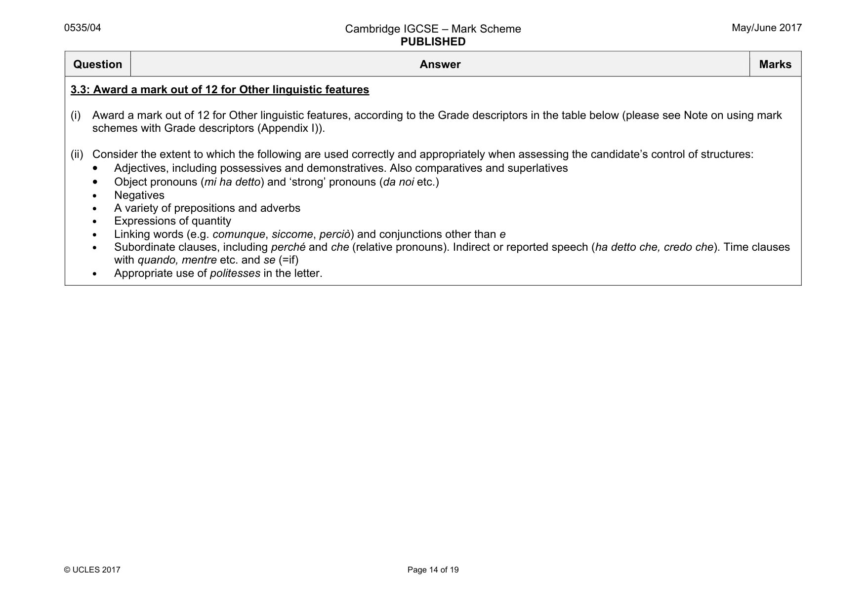 Mark scheme, page 14 of 19